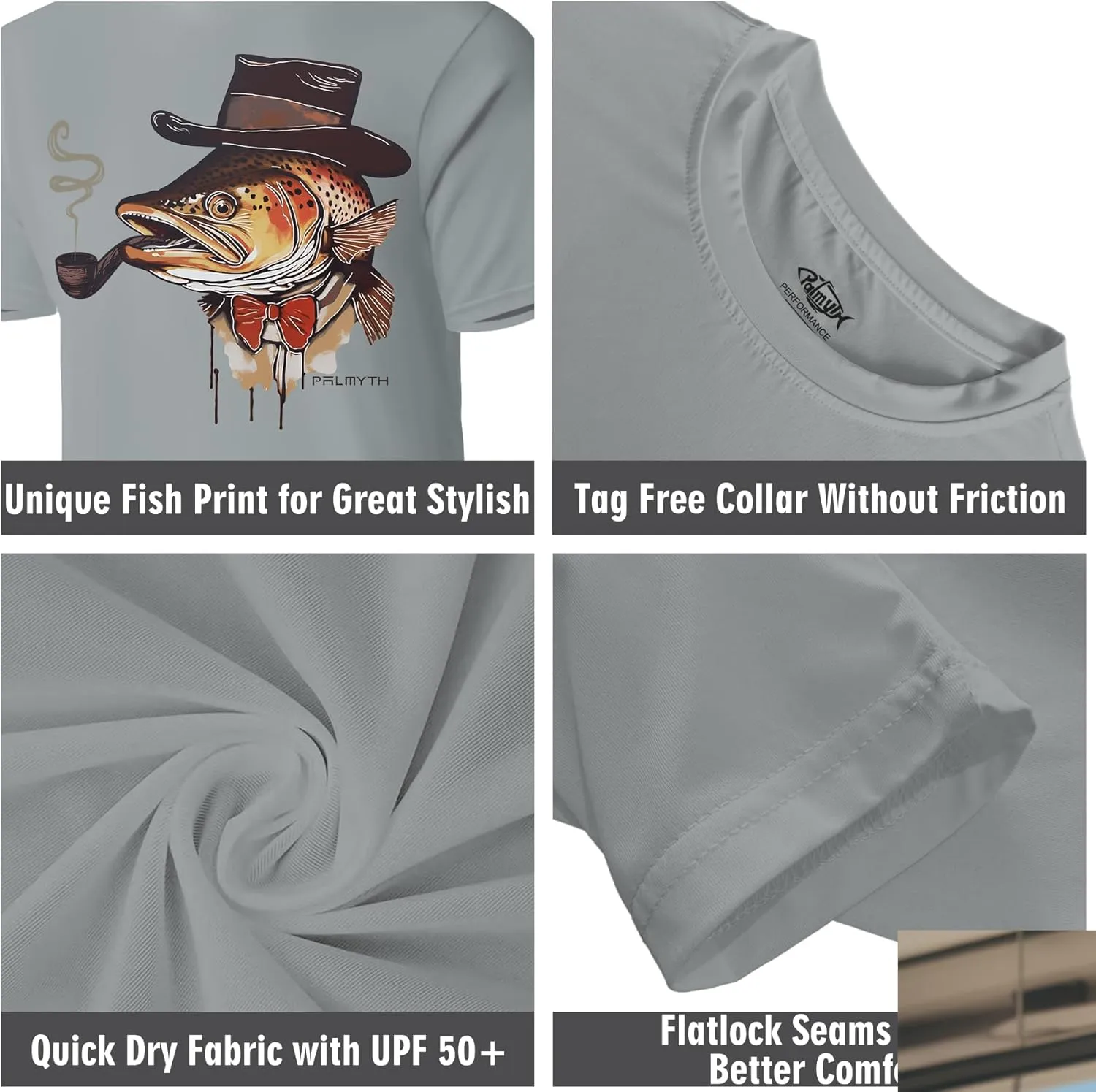 Palmyth Fishing Shirts for Men Short Sleeve T-Shirt Sun Protection UPF 50  Tee