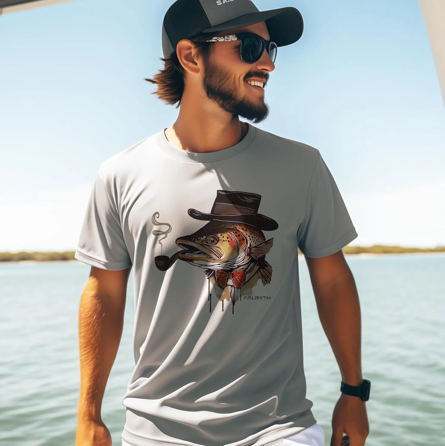 Palmyth Fishing Shirts for Men Short Sleeve T-Shirt Sun Protection UPF 50  Tee