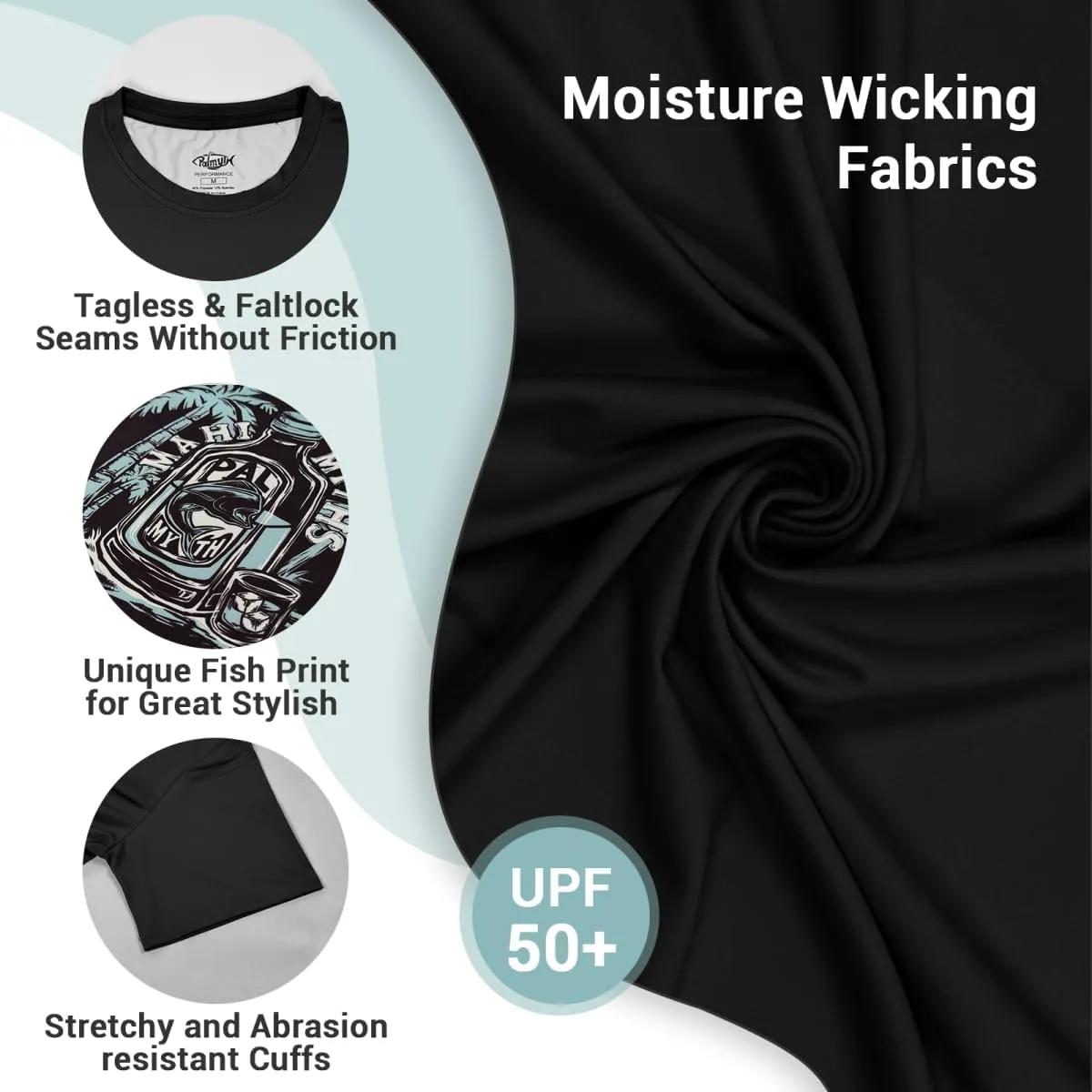 Palmyth Fishing Shirts for Men Sun Protection Shirts Short Sleeve UPF 50  T-Shirt Tee Quick Dry