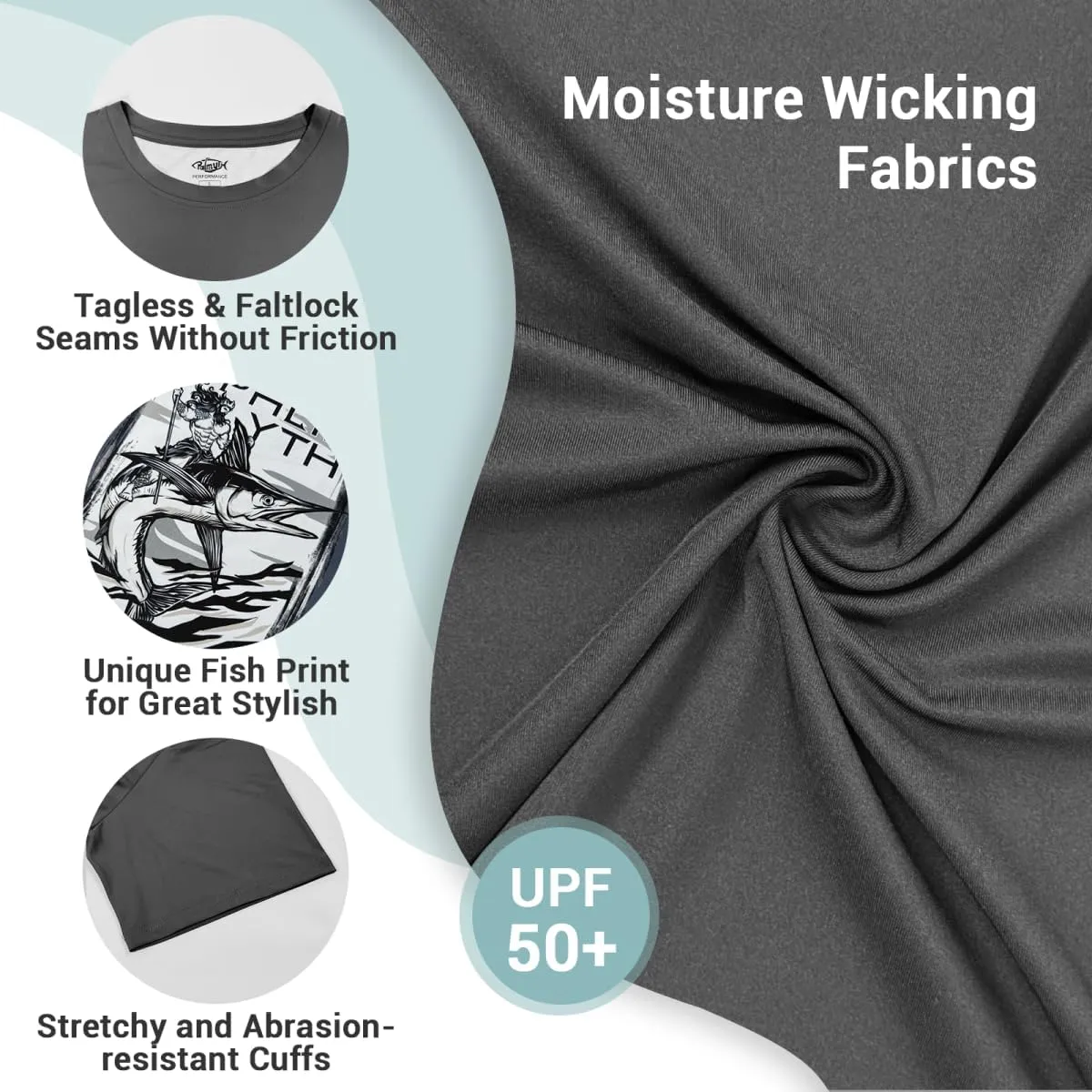 Palmyth Fishing Shirts for Men Sun Protection Shirts Short Sleeve UPF 50  T-Shirt Tee Quick Dry