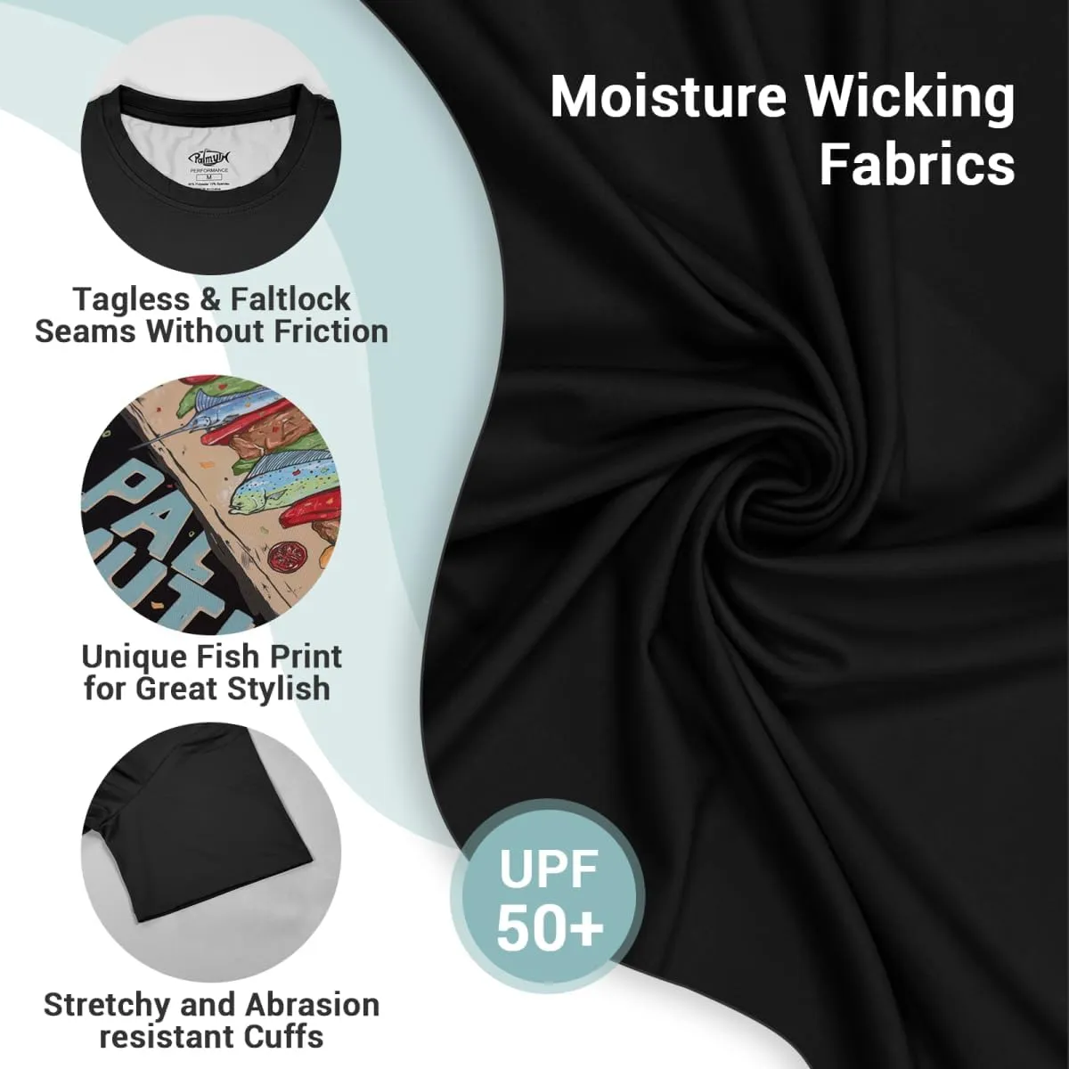 Palmyth Fishing Shirts for Men Sun Protection Shirts Short Sleeve UPF 50  T-Shirt Tee Quick Dry