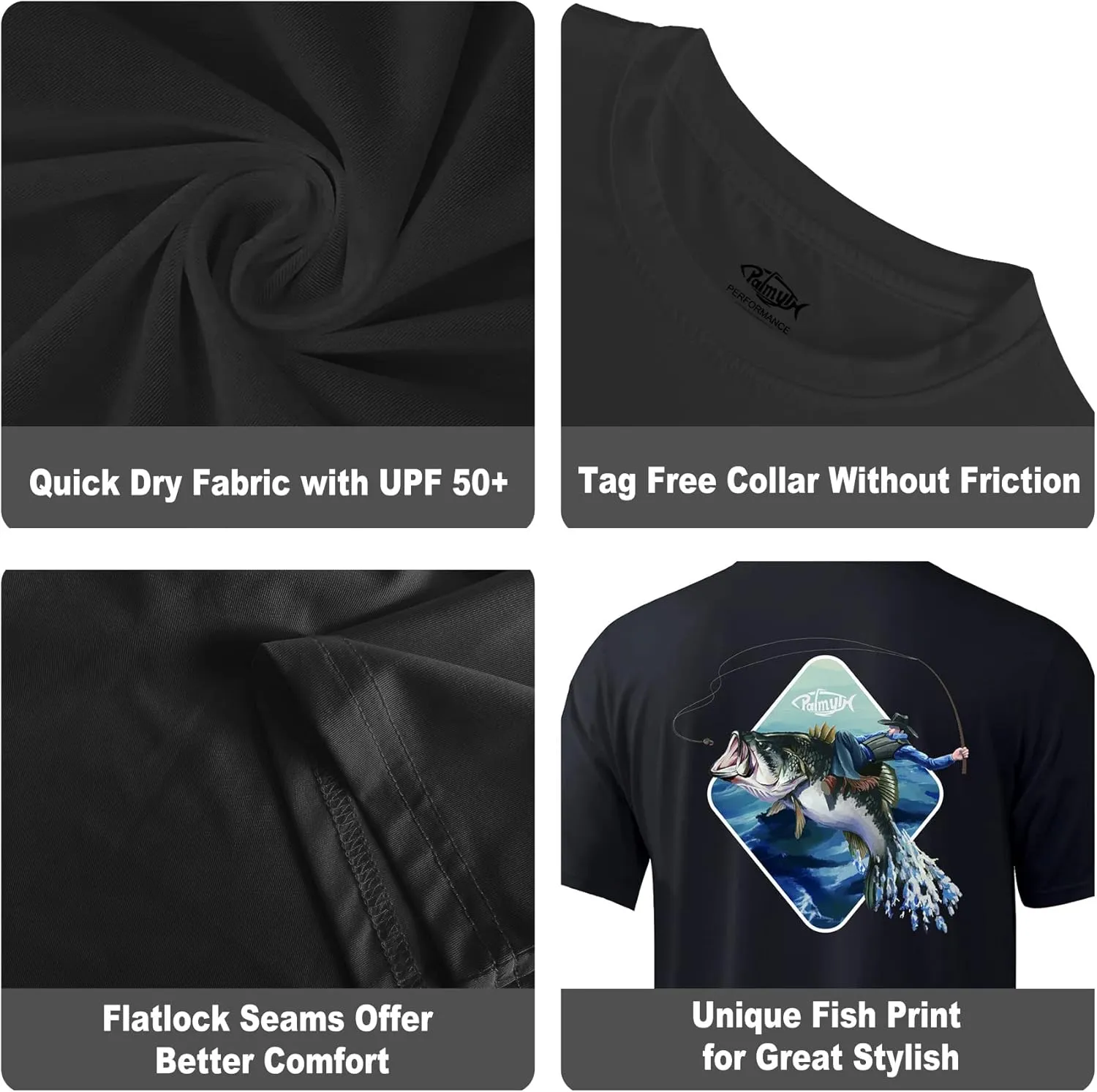 Palmyth Men's Fishing Shirt Short Sleeve Sun Protection UV UPF 50  SPF T-Shirt