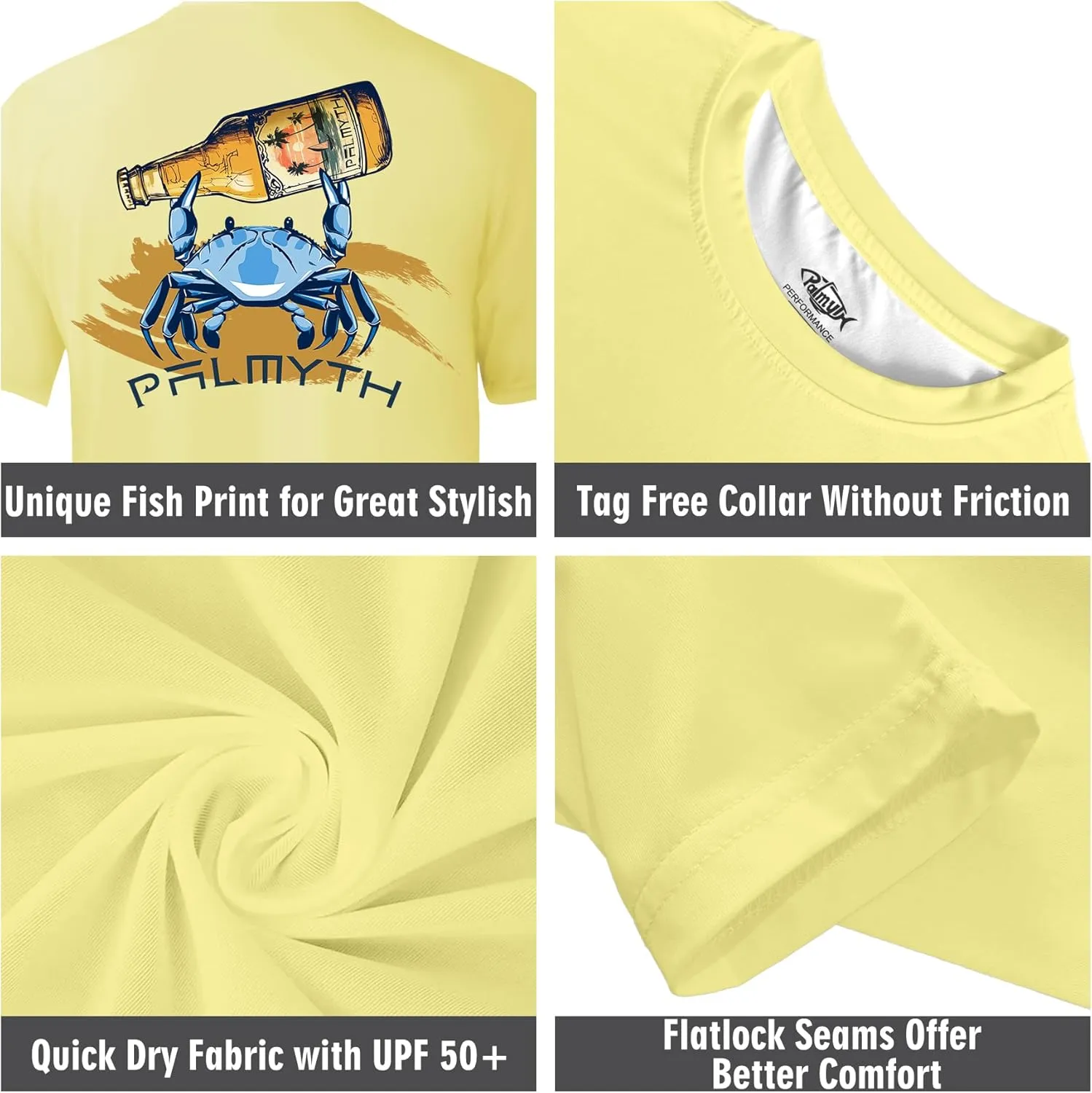 Palmyth Men's Fishing Shirt Short Sleeve Sun Protection UV UPF 50  SPF T-Shirt