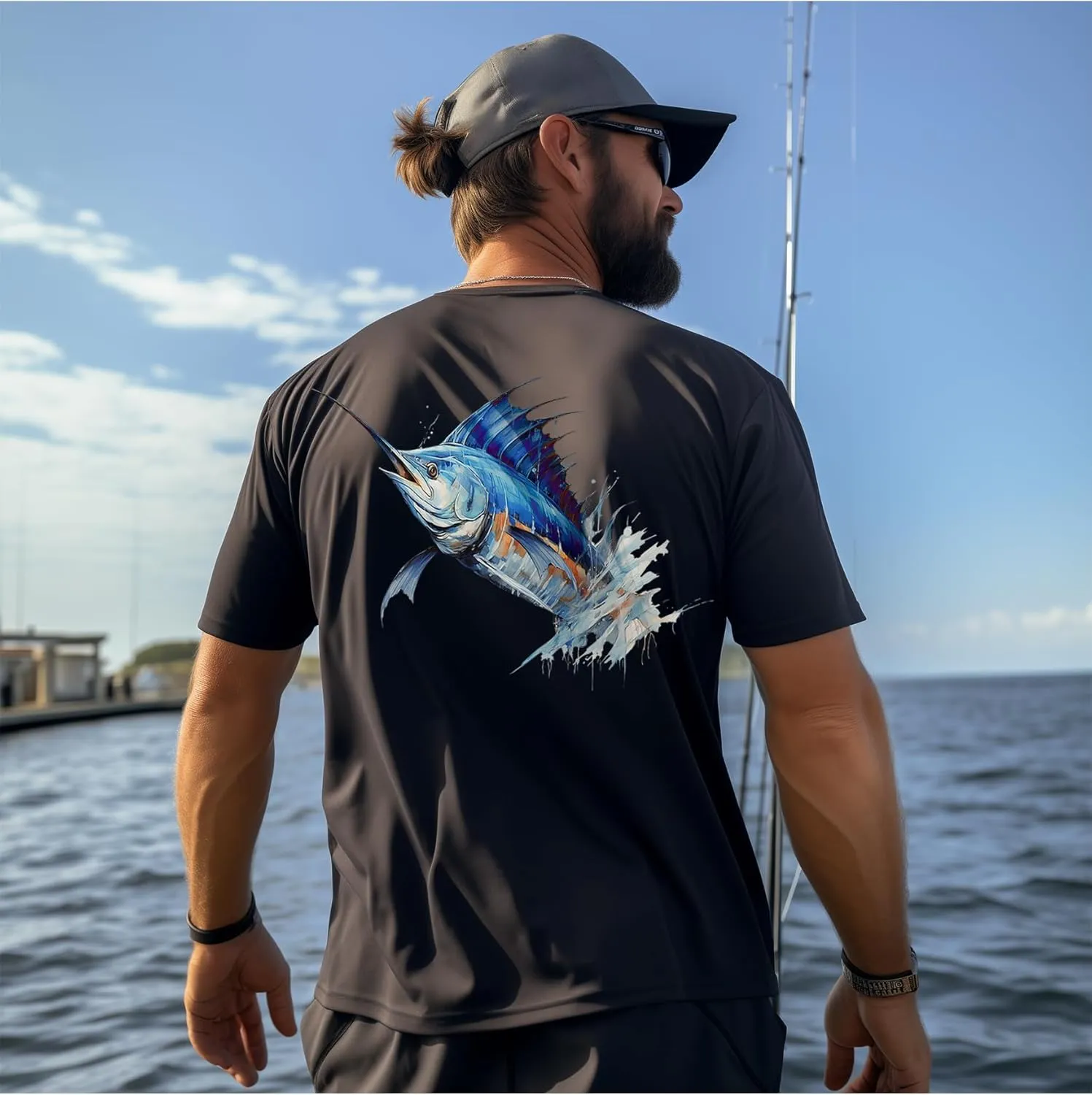 Palmyth Men's Fishing Shirt Short Sleeve Sun Protection UV UPF 50  SPF T-Shirt