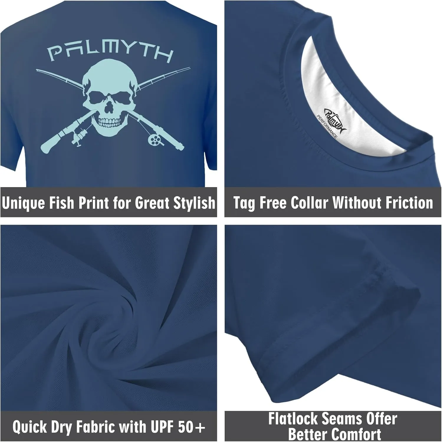 Palmyth Men's Fishing Shirt Short Sleeve Sun Protection UV UPF 50  SPF T-Shirt