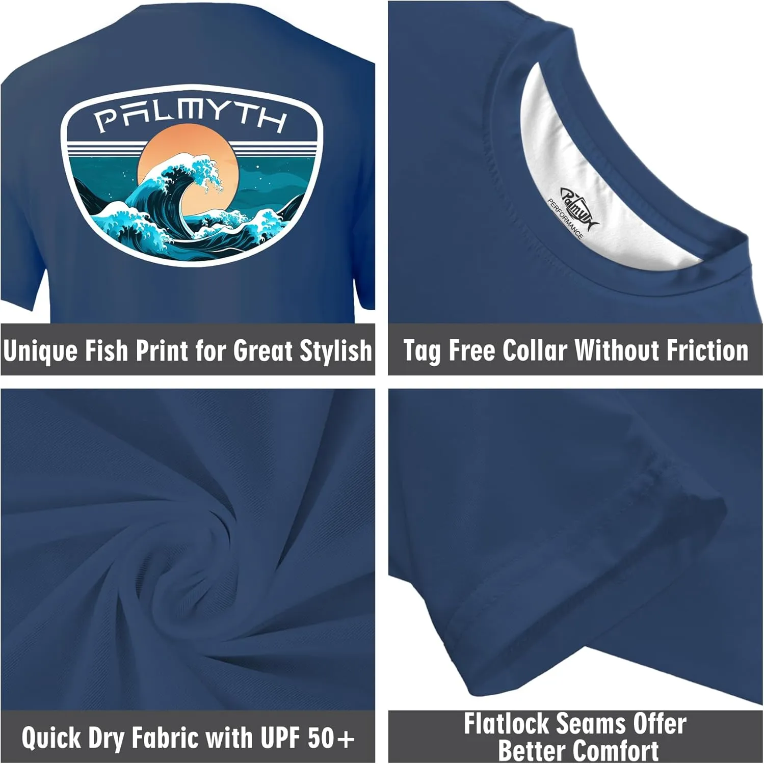 Palmyth Men's Fishing Shirt Short Sleeve Sun Protection UV UPF 50  SPF T-Shirt