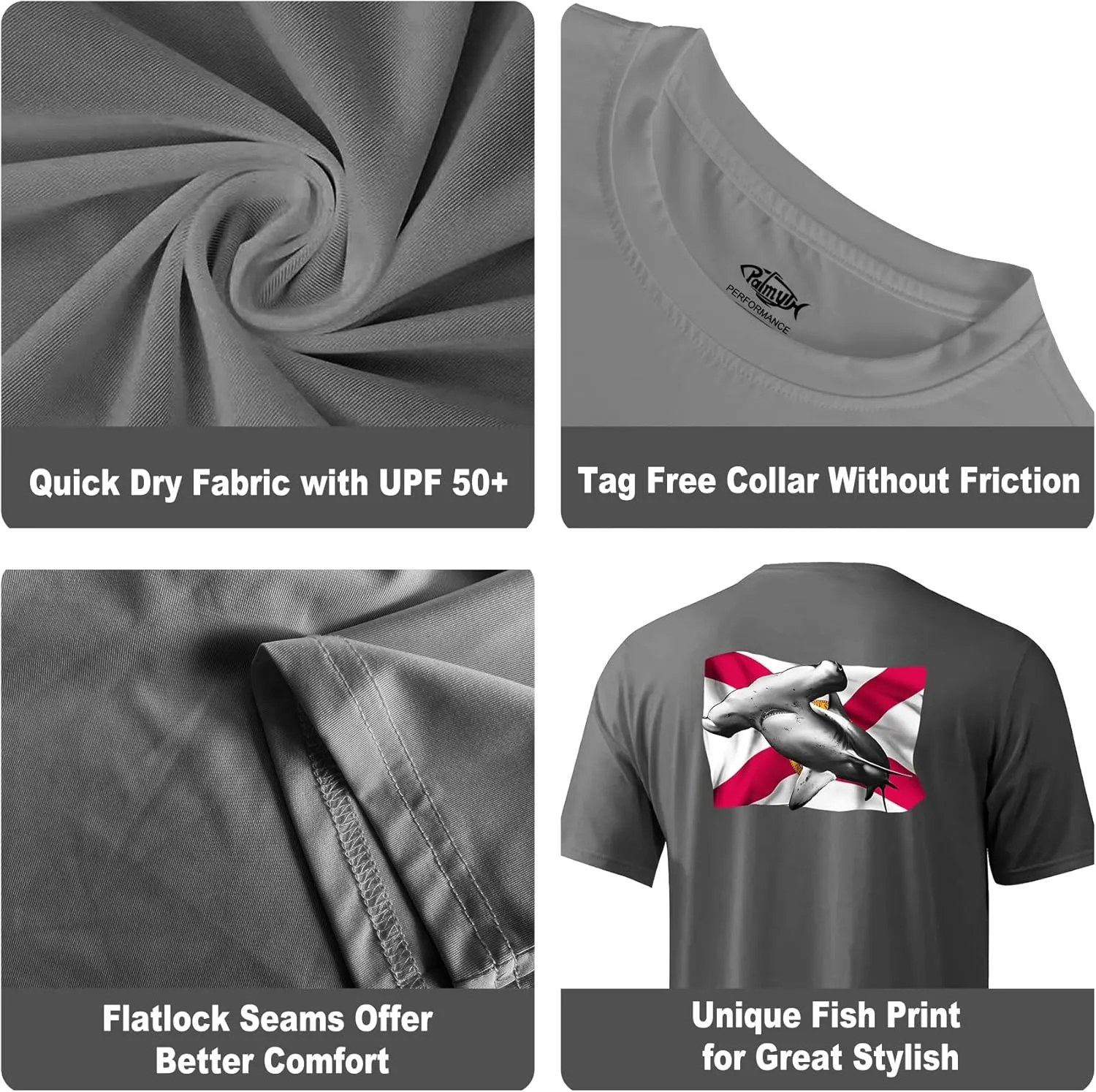 Palmyth Men's Fishing Shirt Short Sleeve Sun Protection UV UPF 50  SPF T-Shirt