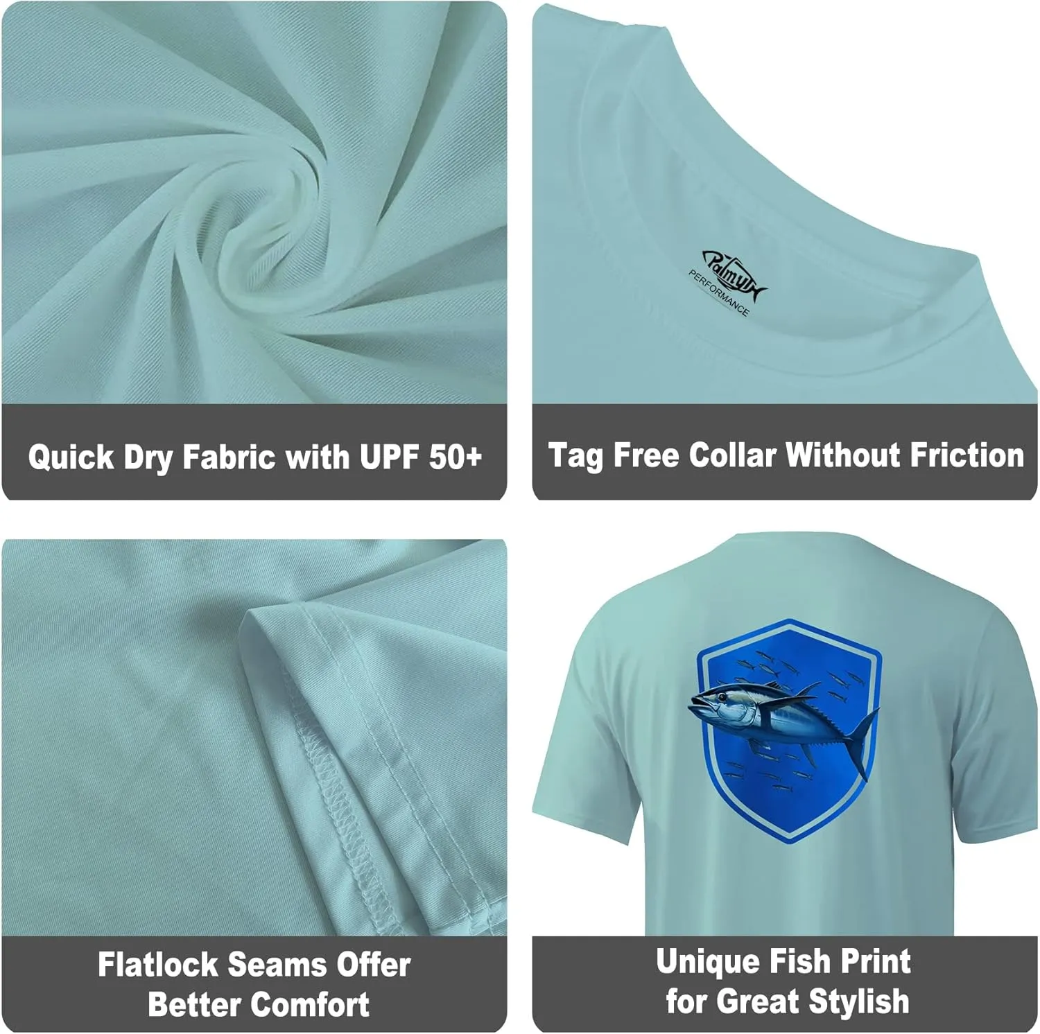 Palmyth Men's Fishing Shirt Short Sleeve Sun Protection UV UPF 50  SPF T-Shirt