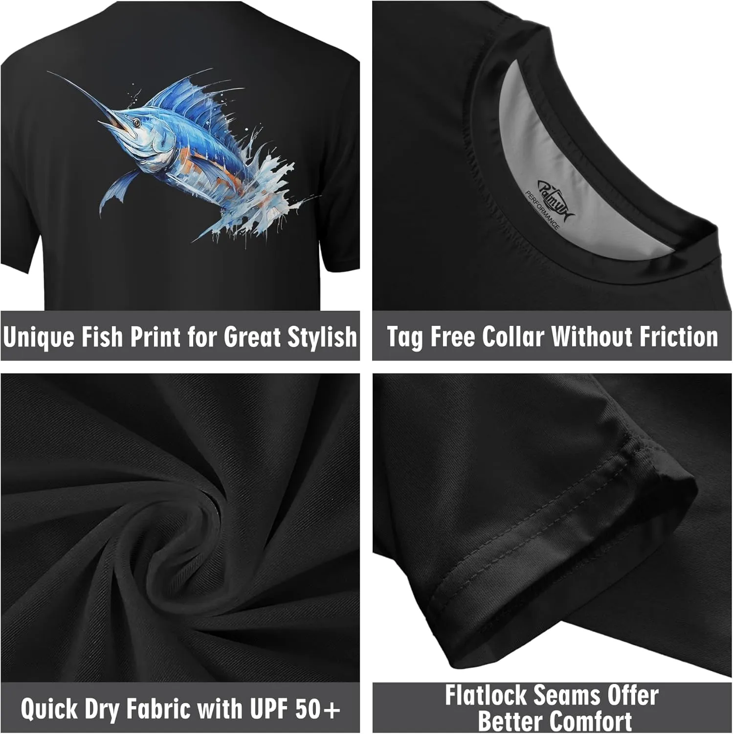 Palmyth Men's Fishing Shirt Short Sleeve Sun Protection UV UPF 50  SPF T-Shirt