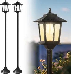 PASAMIC 63" Solar Lamp Post 2Pack, Outdoor Lights Waterproof, Pole Lights Outdoor, Floor Lamp for Patio, Warm White, Replaceable Bulb