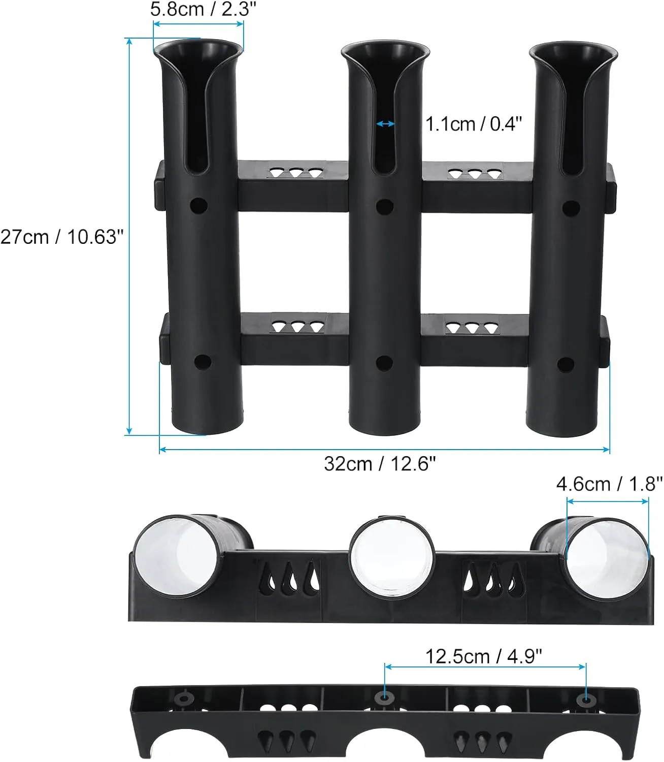 PATIKIL Fishing Rod Holder Brackets, Plastic 3 Link Tube Rod Rack, 2 Pack Wall/Side Mounted Fishing Pole Holder with Screws for Truck, Kayak, Black