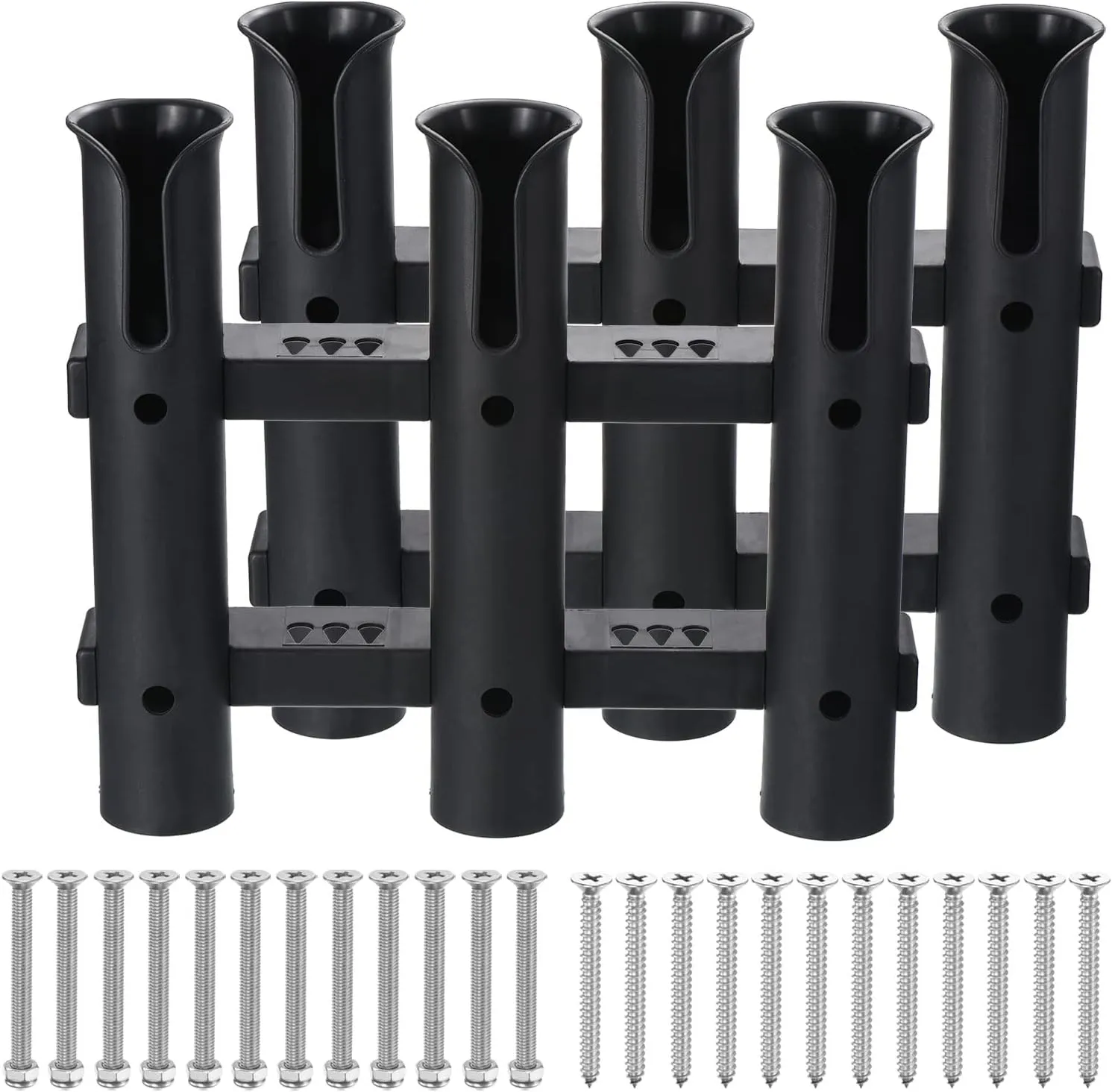 PATIKIL Fishing Rod Holder Brackets, Plastic 3 Link Tube Rod Rack, 2 Pack Wall/Side Mounted Fishing Pole Holder with Screws for Truck, Kayak, Black