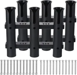 PATIKIL Fishing Rod Holder Brackets, Plastic 3 Link Tube Rod Rack, 2 Pack Wall/Side Mounted Fishing Pole Holder with Screws for Truck, Kayak, Black