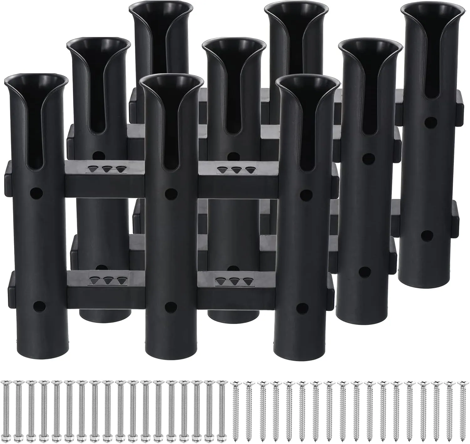 PATIKIL Fishing Rod Holder for Boat Plastic Rod Holder 3-Tube Pole Rack 3 Pack Wall/Side Mounted Fishing Pole Holder with Screws for Kayak, Truck, Black