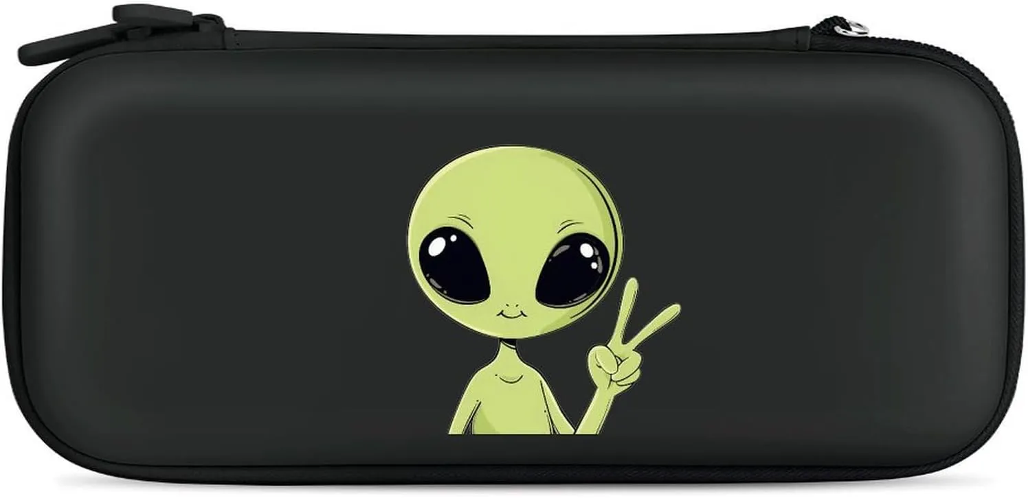 Peace Aliens Mugshot Hard Shell Travel Case with Rope 15 Game Card Pockets Compatible with Switch Protective