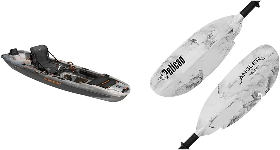Pelican 10.5 ft Angler Fishing Kayak Bundle with Lawnchair Seat, Paddle, Anti-Slip Deck Pads, Storage Platform, 3 Rod Holders