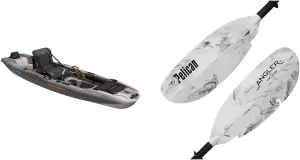 Pelican 10.5 ft Angler Fishing Kayak Bundle with Lawnchair Seat, Paddle, Anti-Slip Deck Pads, Storage Platform, 3 Rod Holders