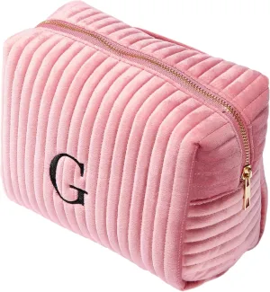 Personalization Universe Initial Embroidered Large Velvet Makeup Bag - Mauve