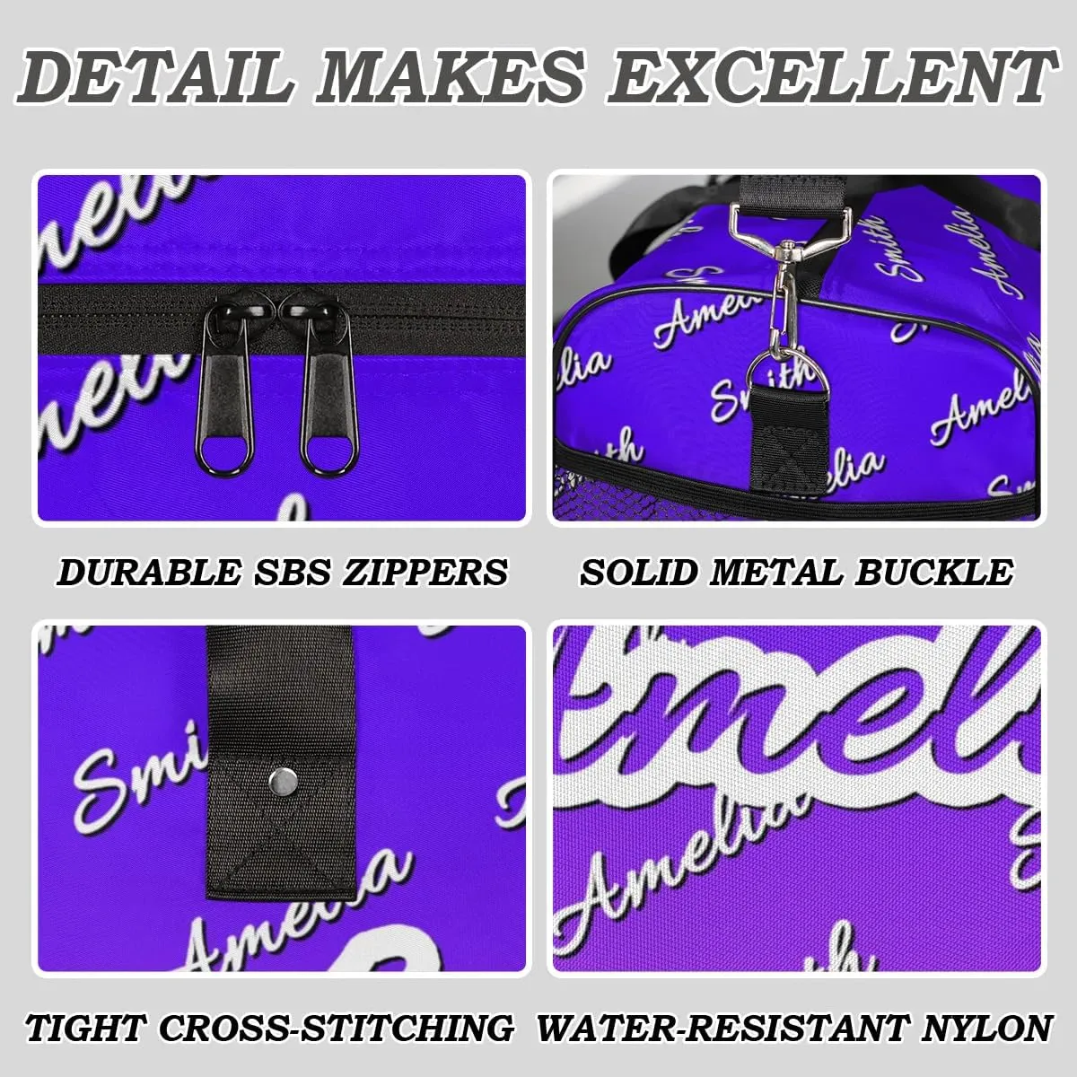 Personalized Duffel Bag Custom Name Sports Gym Bag Dance Travel Overnight Carry-On Duffel Bag for Men Women Indigo Purple Gradient
