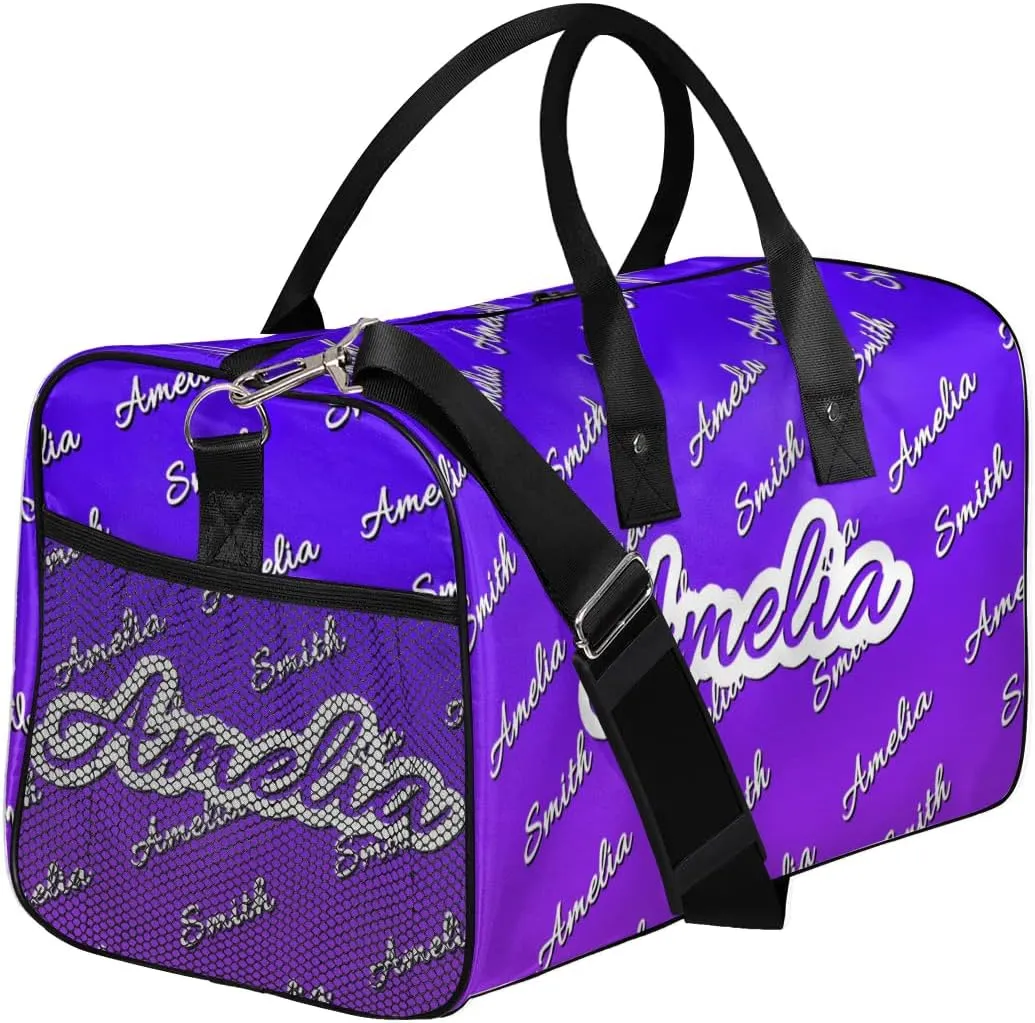 Personalized Duffel Bag Custom Name Sports Gym Bag Dance Travel Overnight Carry-On Duffel Bag for Men Women Indigo Purple Gradient
