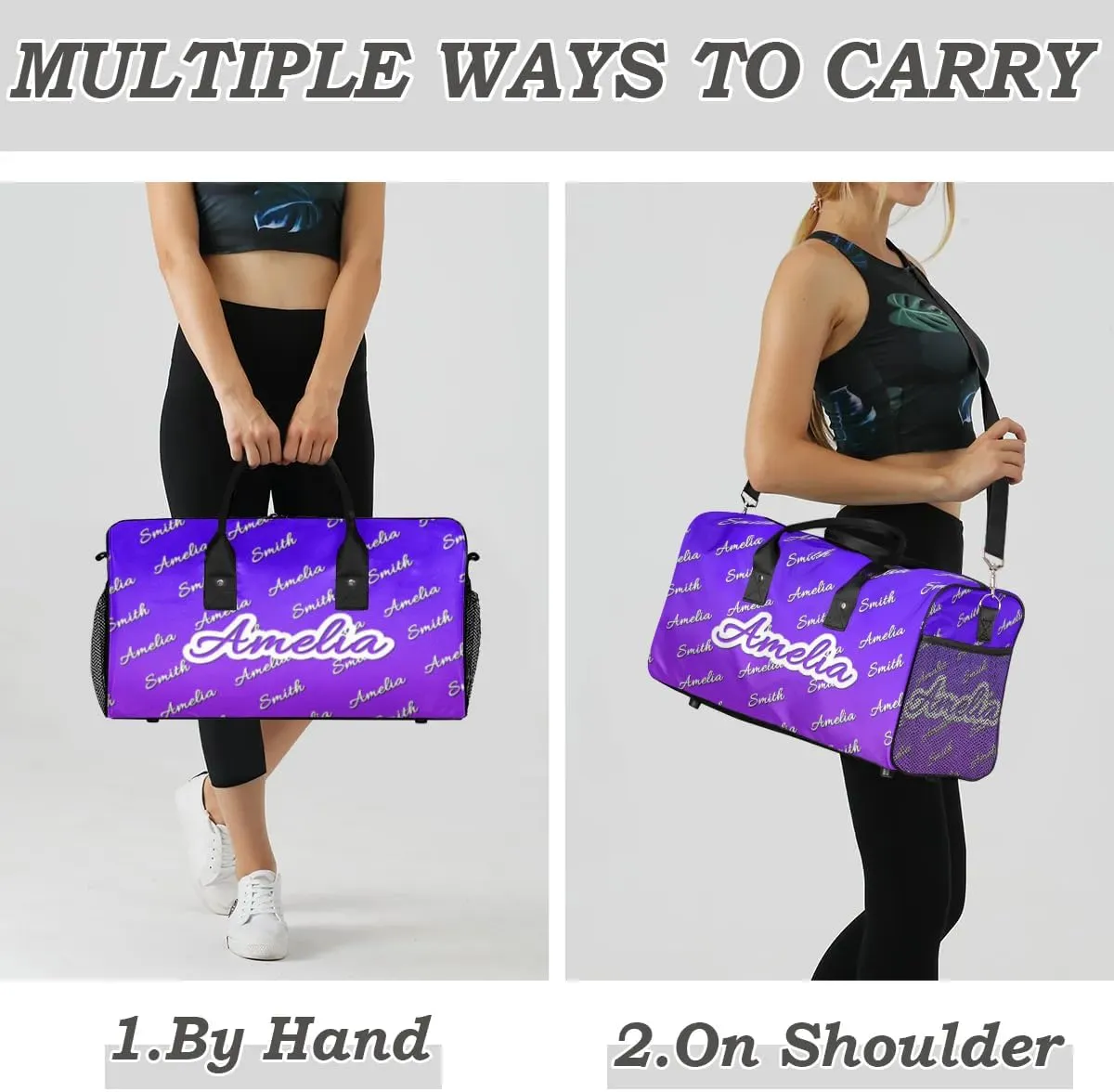 Personalized Duffel Bag Custom Name Sports Gym Bag Dance Travel Overnight Carry-On Duffel Bag for Men Women Indigo Purple Gradient
