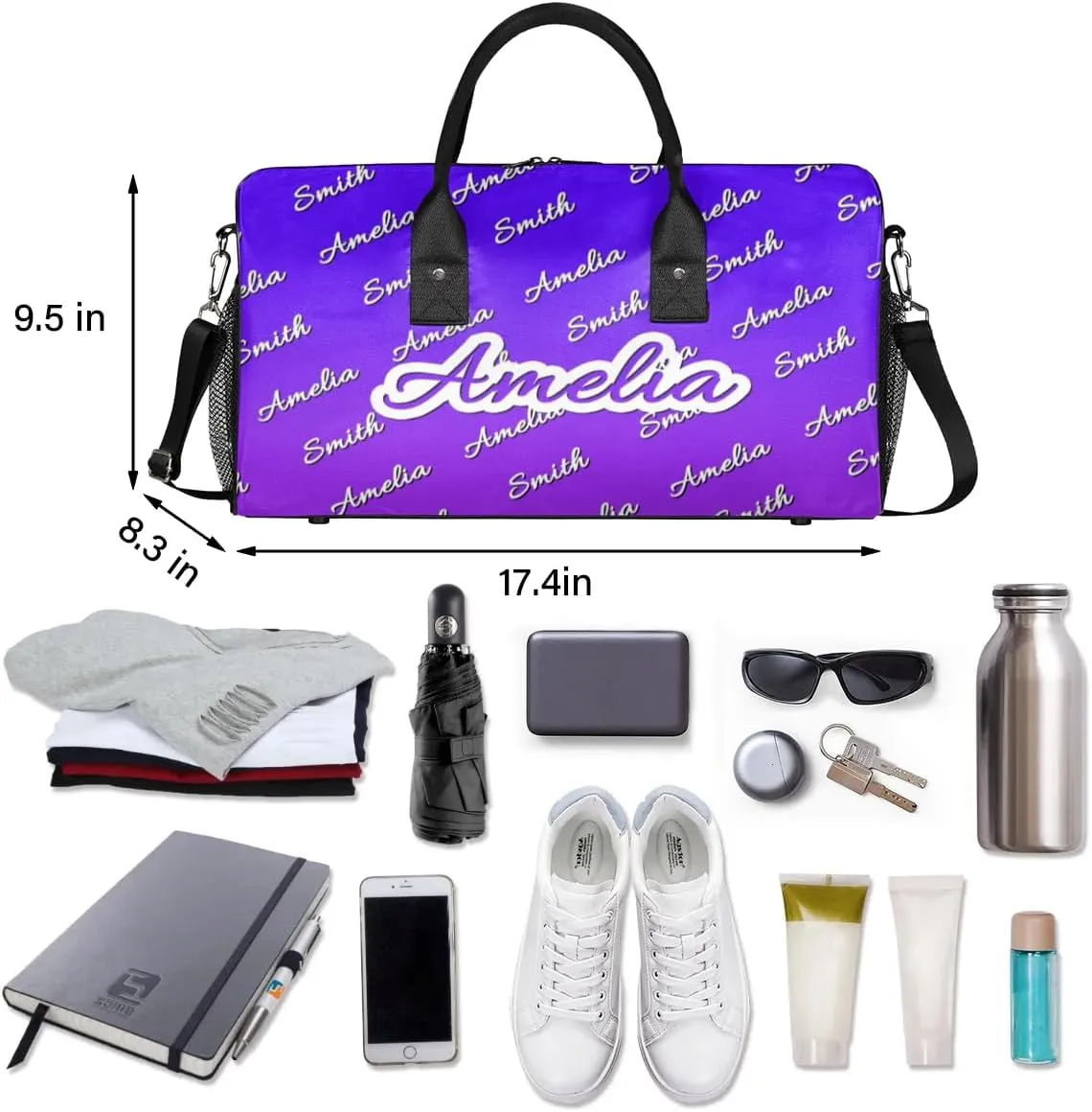 Personalized Duffel Bag Custom Name Sports Gym Bag Dance Travel Overnight Carry-On Duffel Bag for Men Women Indigo Purple Gradient