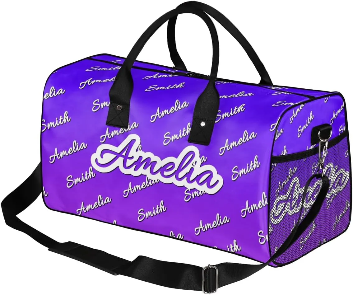 Personalized Duffel Bag Custom Name Sports Gym Bag Dance Travel Overnight Carry-On Duffel Bag for Men Women Indigo Purple Gradient