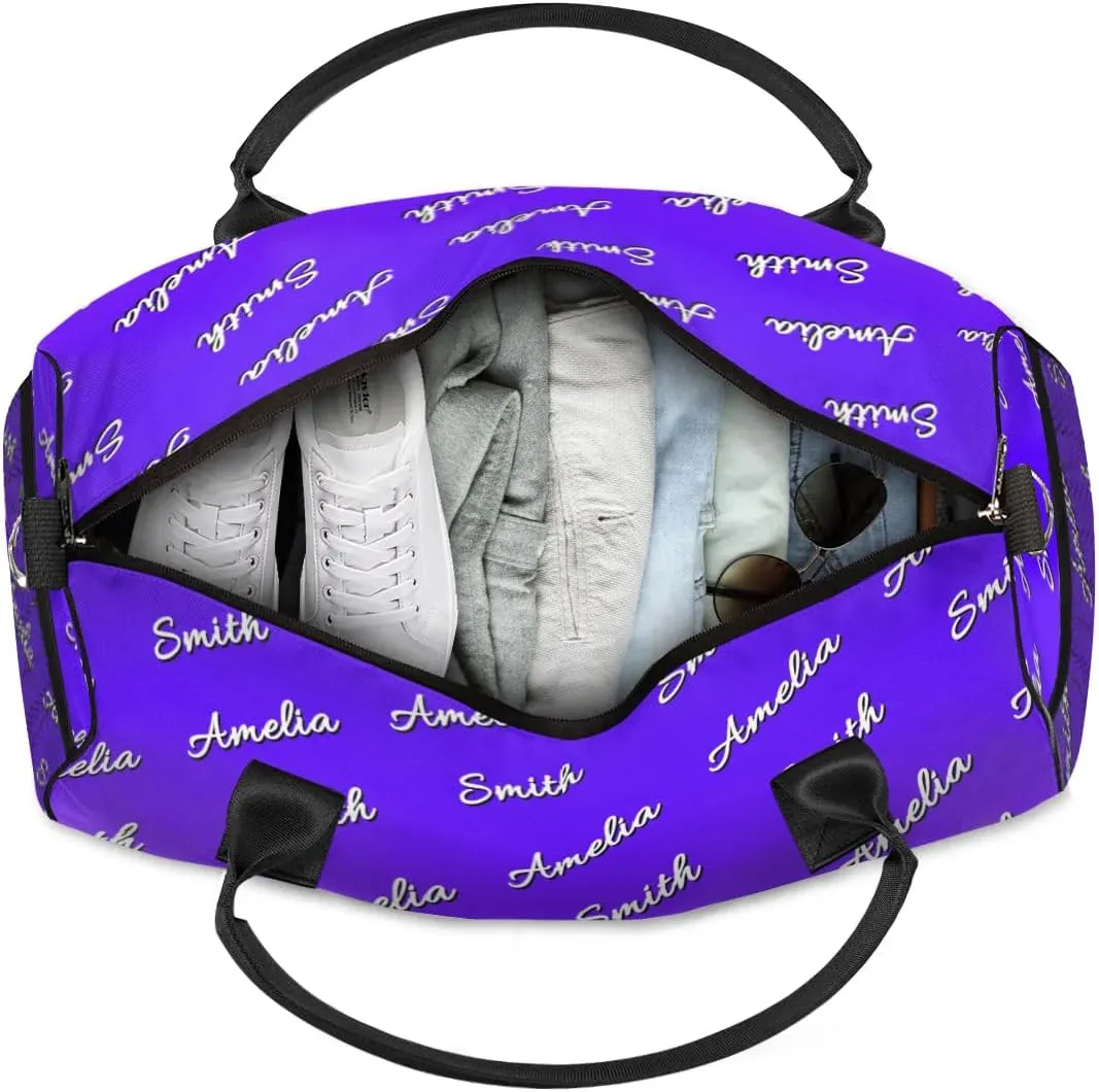 Personalized Duffel Bag Custom Name Sports Gym Bag Dance Travel Overnight Carry-On Duffel Bag for Men Women Indigo Purple Gradient