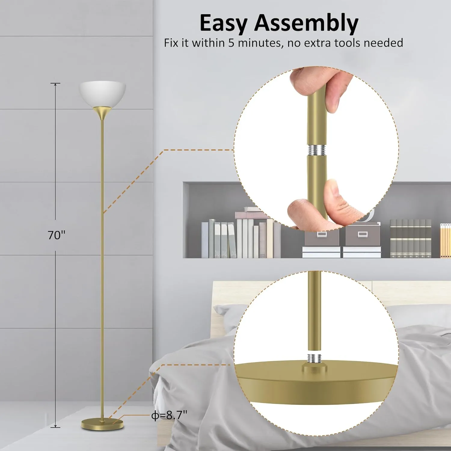 PESRAE Floor Lamp, Remote Control with Stpeless Color Temperatures and Brightness, Torchiere lamp for Bedroom, Living Room, Bulb Included