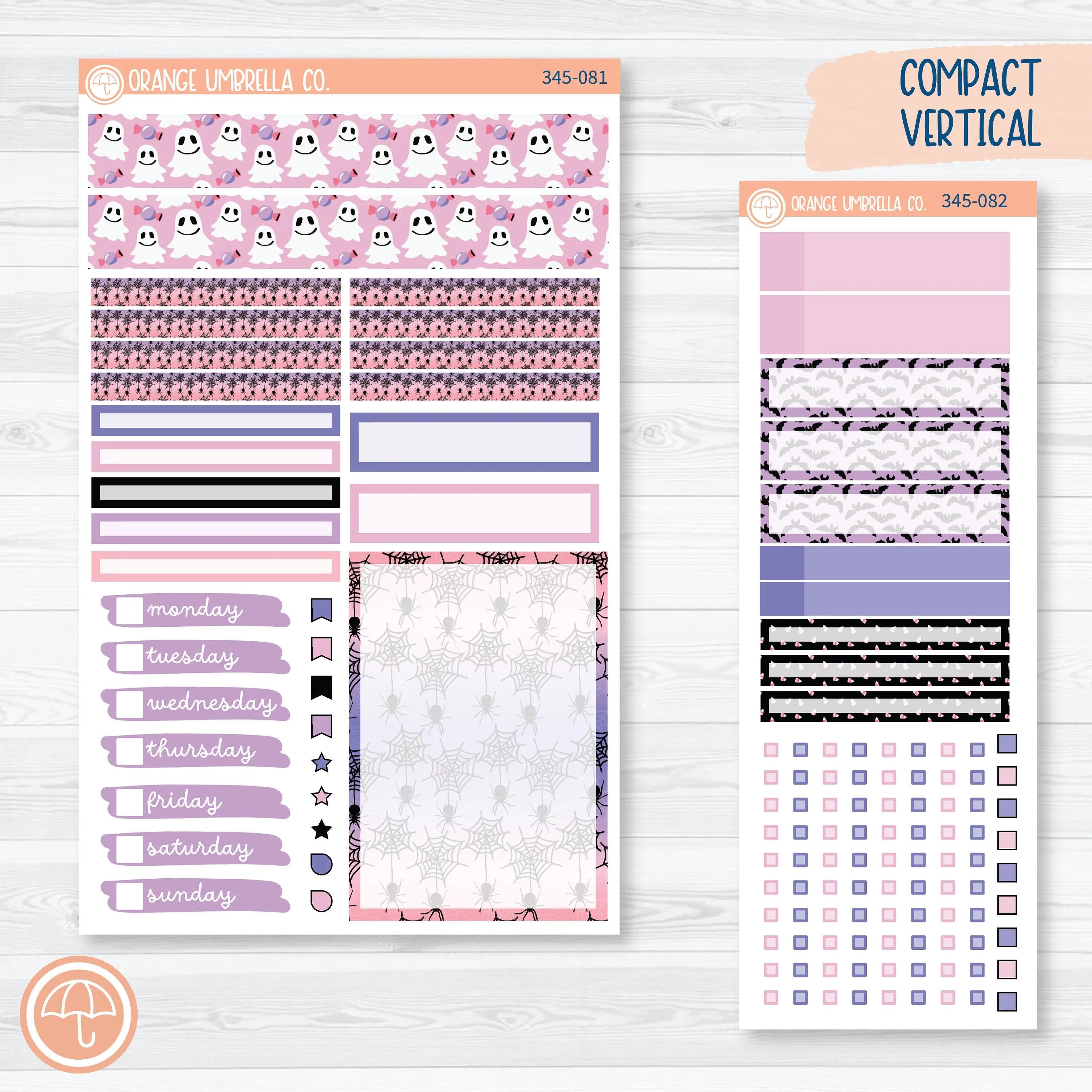 Pink Halloween Kit | A5 Compact Vertical Planner Kit Stickers for Erin Condren | Spider Queen | 345-081