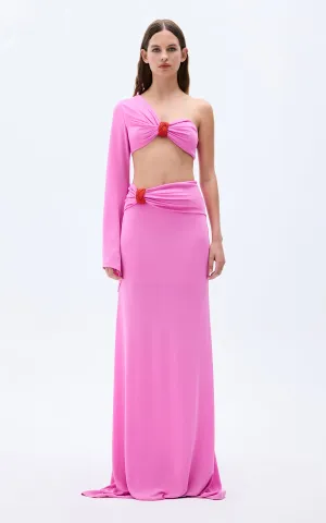 Pink Maxi Skirt With Red Rope Detail