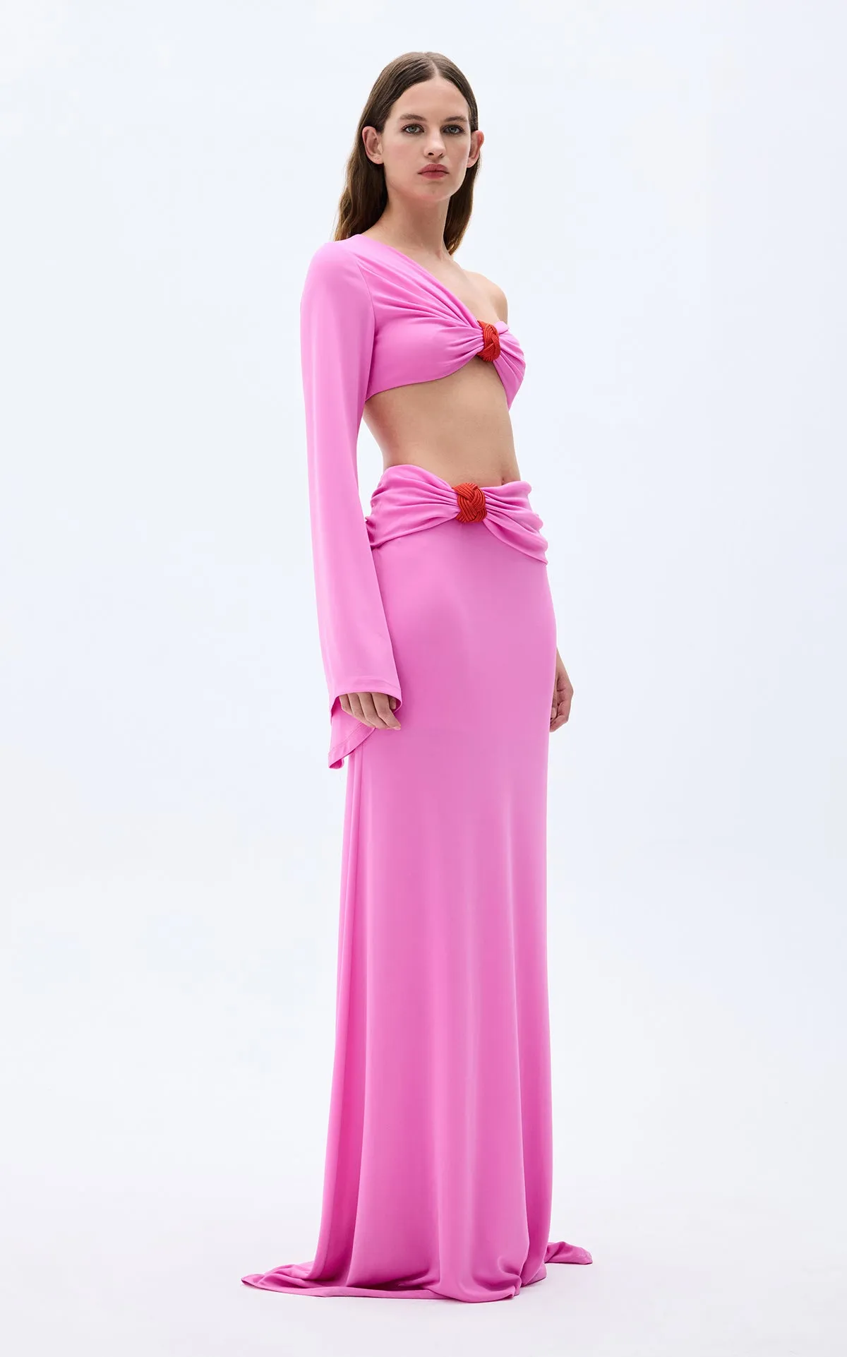 Pink Maxi Skirt With Red Rope Detail