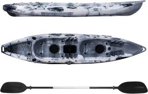 PioneerWorks Fishing Kayak for 2 Person,12.4 FT Sit on Top Kayak with Paddle, Hard Shell Recreational Kayak with Large Rear Storage Perfect for Ocean Lakes Rivers