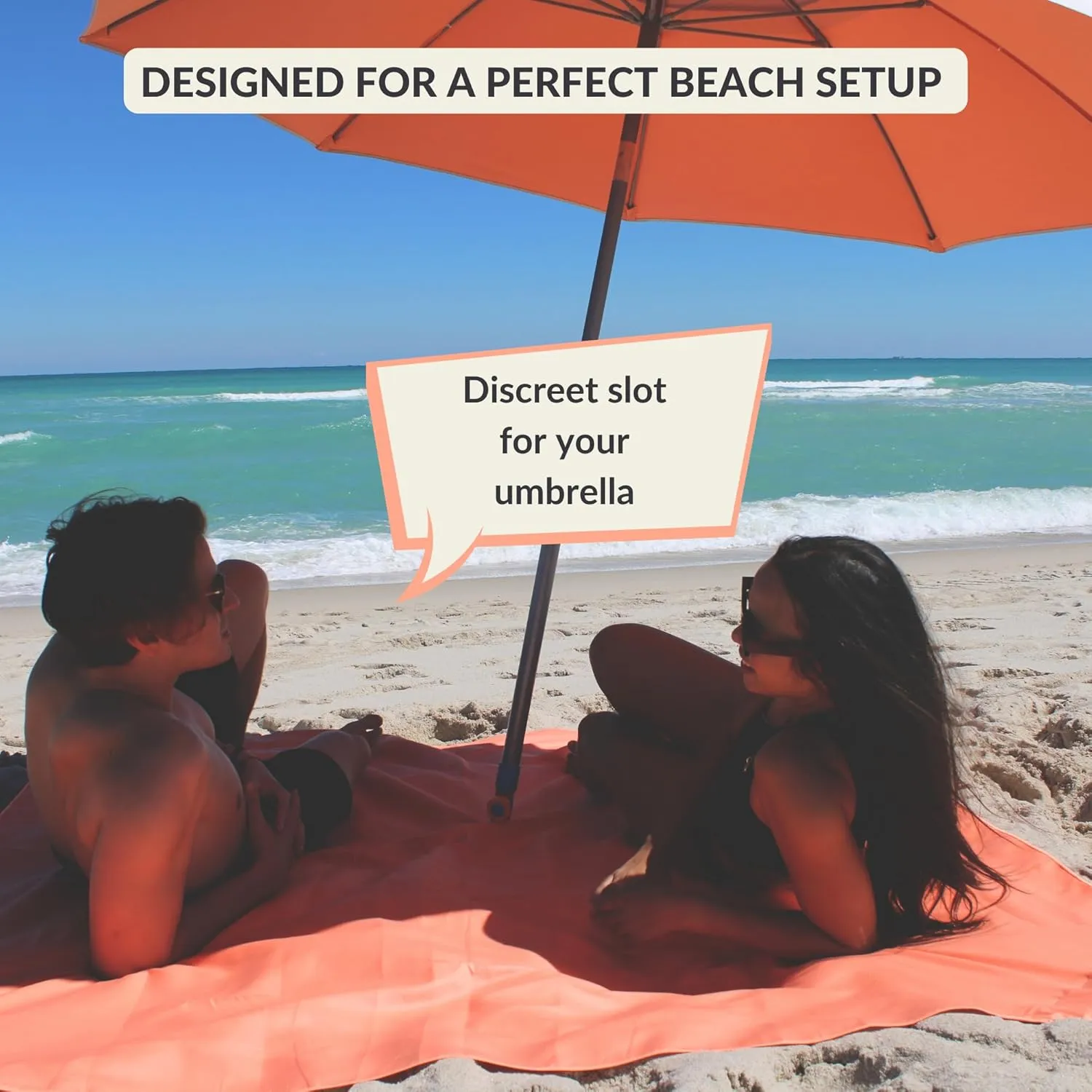 Plush Microfiber Beach Blanket, Extra Large Beach Mat for 3-6 Persons, Sandproof, Windproof | Hole for Umbrella, Corner Sand Pockets to Fight Wind (Bag for Blanket Included)