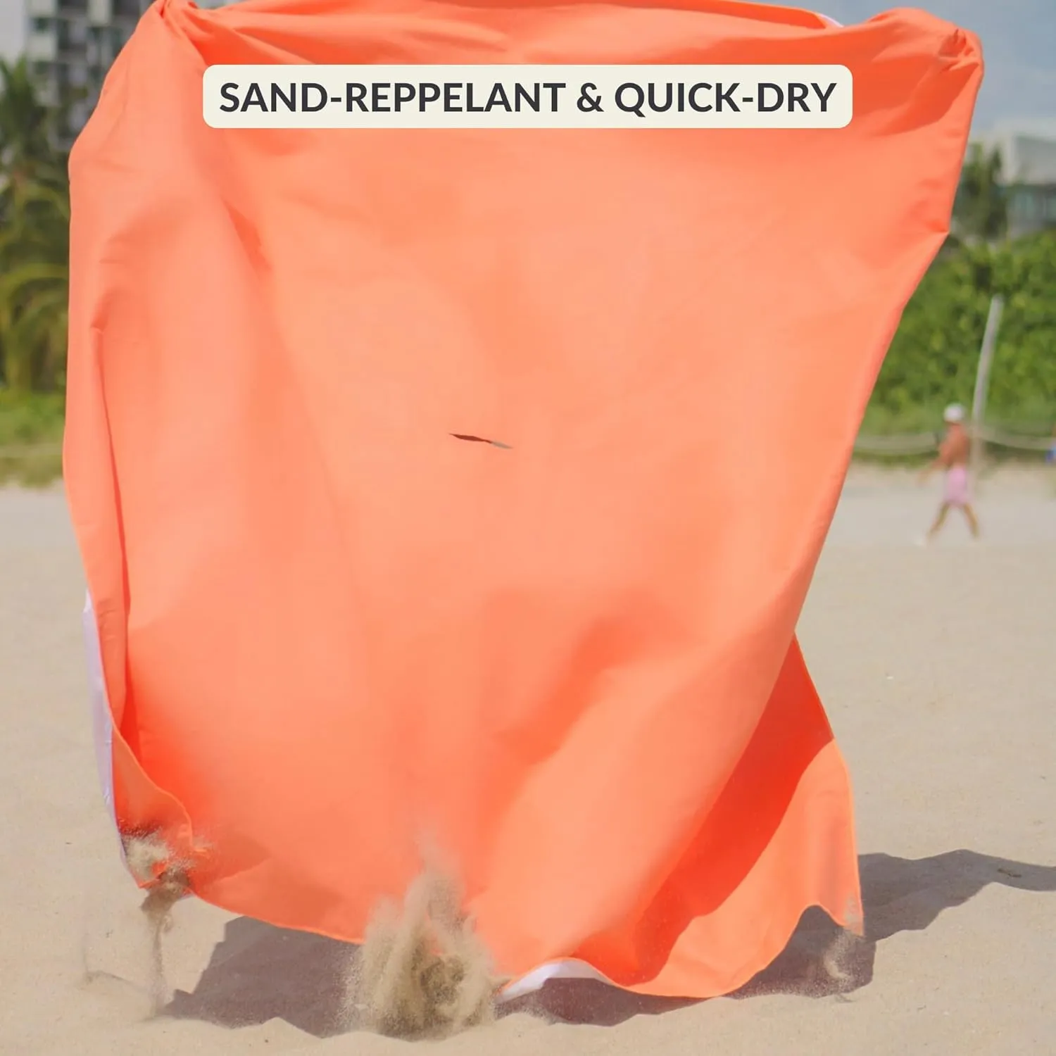Plush Microfiber Beach Blanket, Extra Large Beach Mat for 3-6 Persons, Sandproof, Windproof | Hole for Umbrella, Corner Sand Pockets to Fight Wind (Bag for Blanket Included)