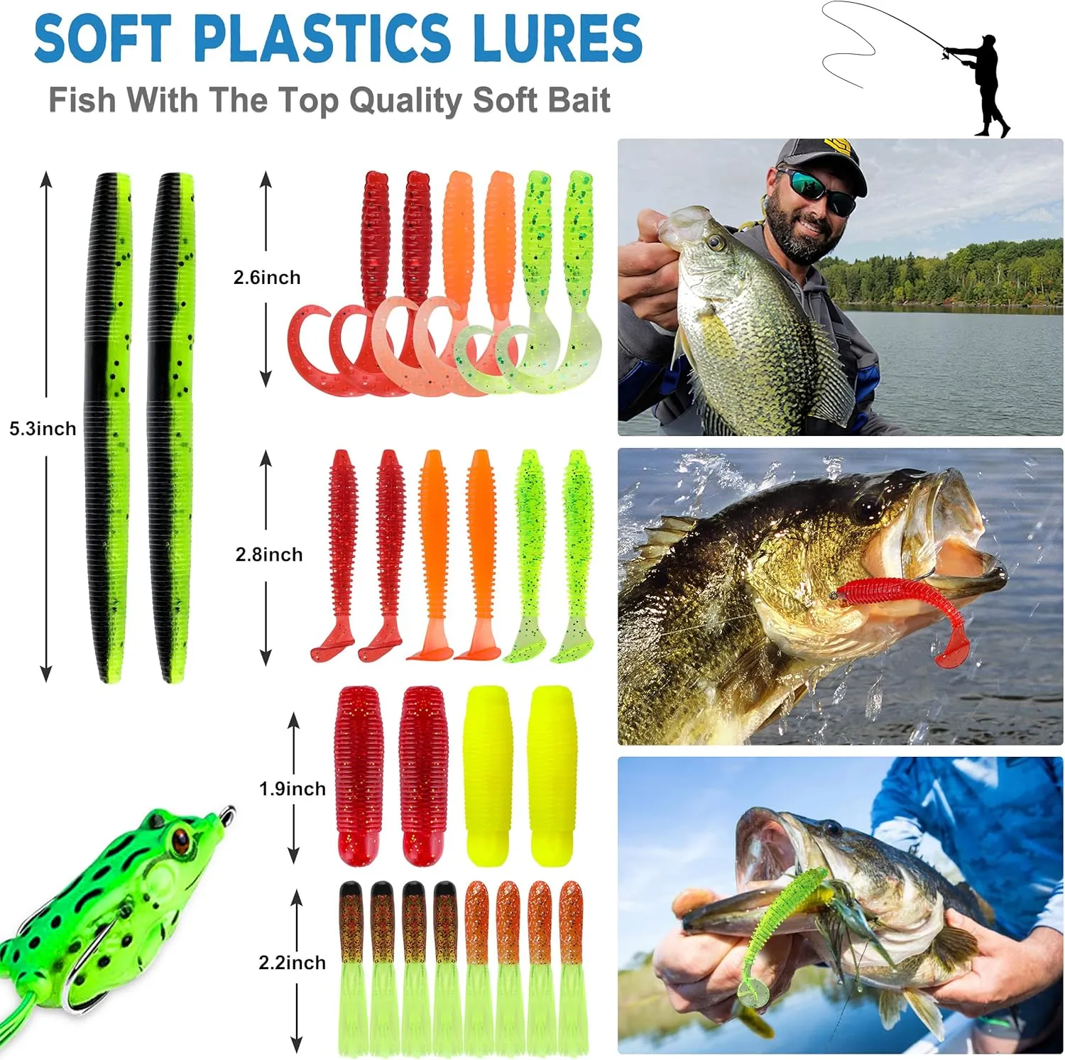 PLUSINNO Fishing Lures, 292/210Pcs Tackle Box with Tackle Included, Crankbaits, Hooks, Weights, Fishing Accessories kit, Fishing Bait Lure Gear Kit Gift for Men Bass,Trout