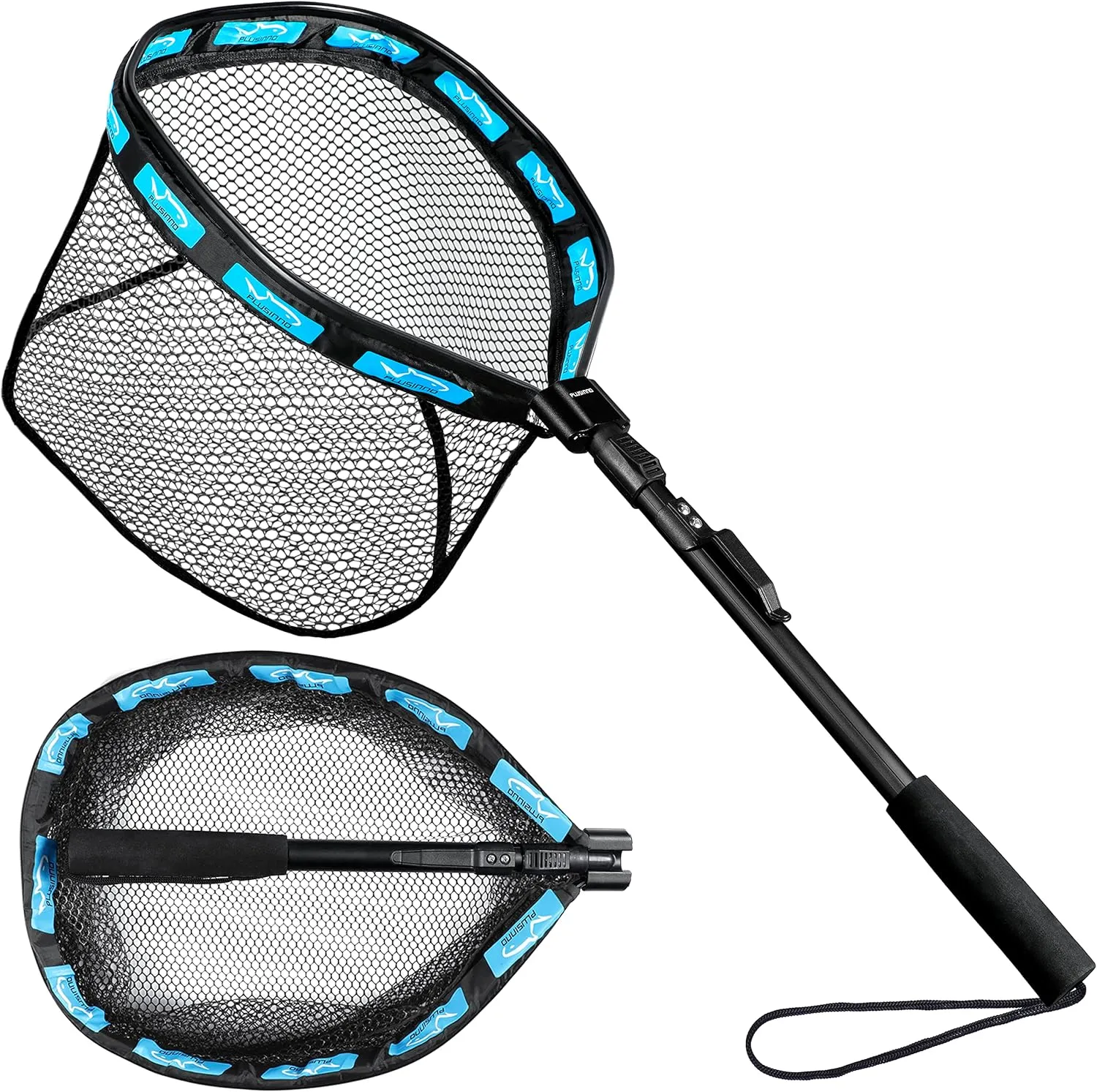 PLUSINNO Floating Fishing Net for Steelhead, Salmon, Fly, Kayak, Bass, Trout Fishing, Catfish, Rubber Coated Landing Net for Easy Catch & Release for Easy Transportation & Storage