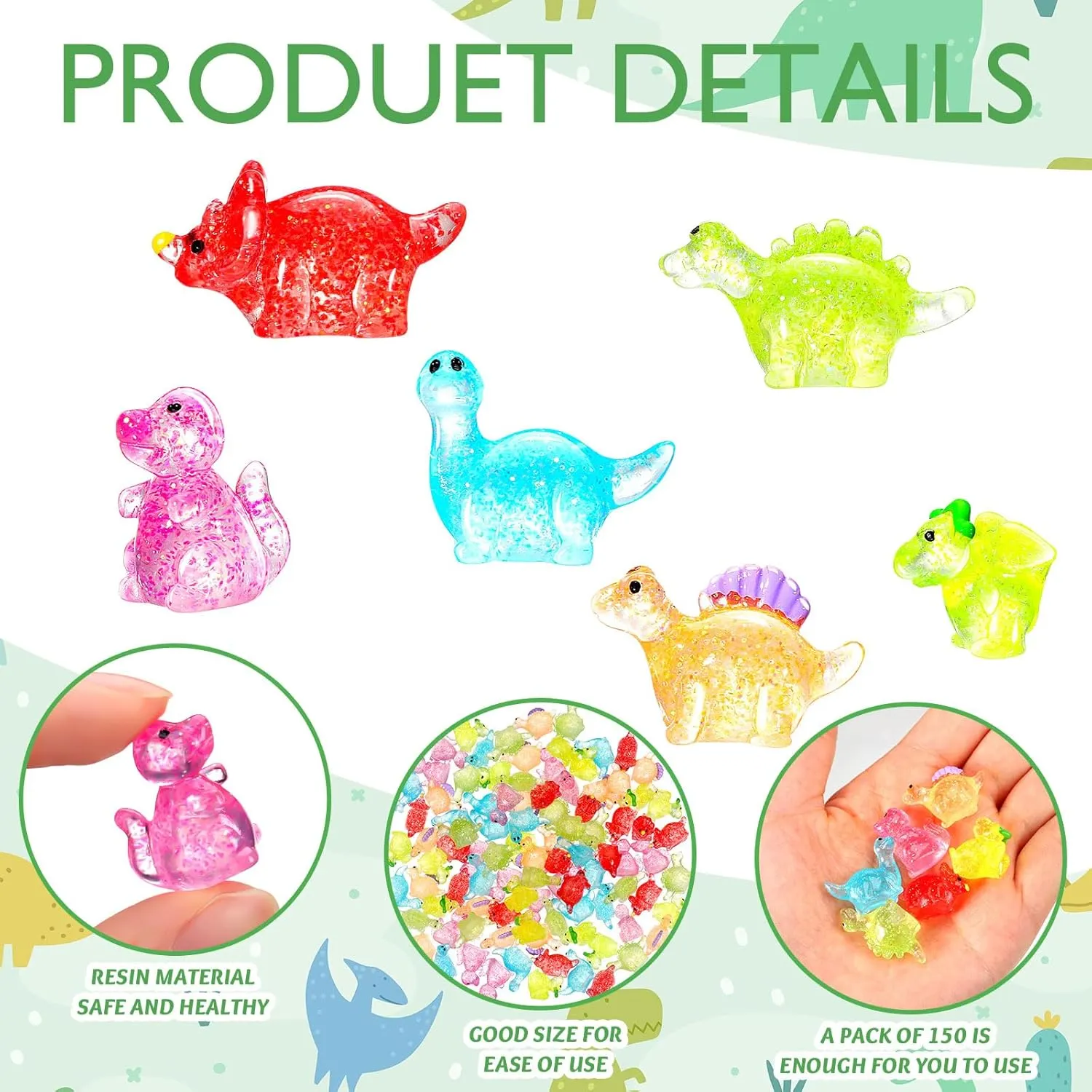Poen 96 Pcs Glitter Mini Dinosaur Figures Resin Tiny Small Dinosaur Toys Garden Realistic Miniature Figurines for Bag Cake Topper Birthday Party Favors