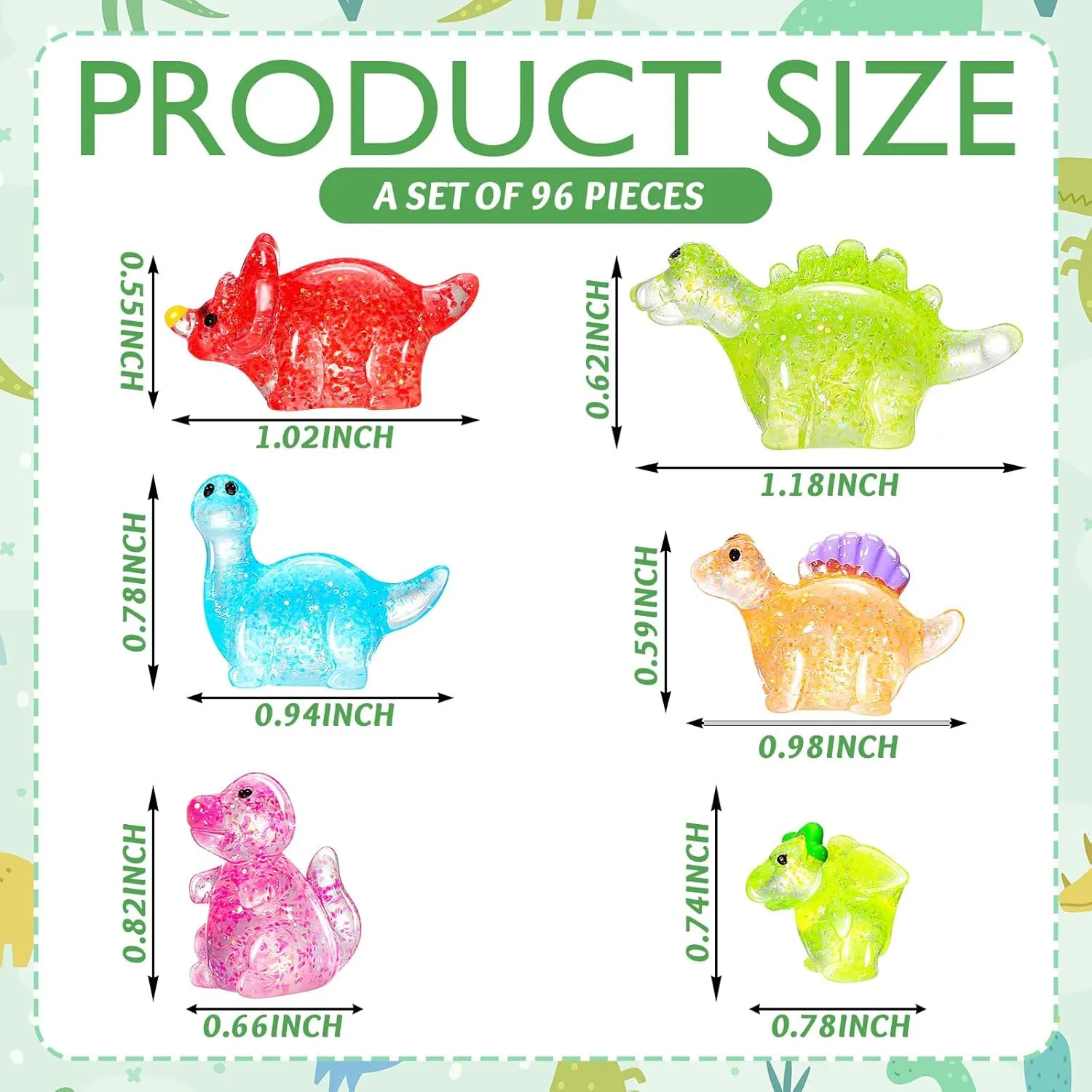 Poen 96 Pcs Glitter Mini Dinosaur Figures Resin Tiny Small Dinosaur Toys Garden Realistic Miniature Figurines for Bag Cake Topper Birthday Party Favors