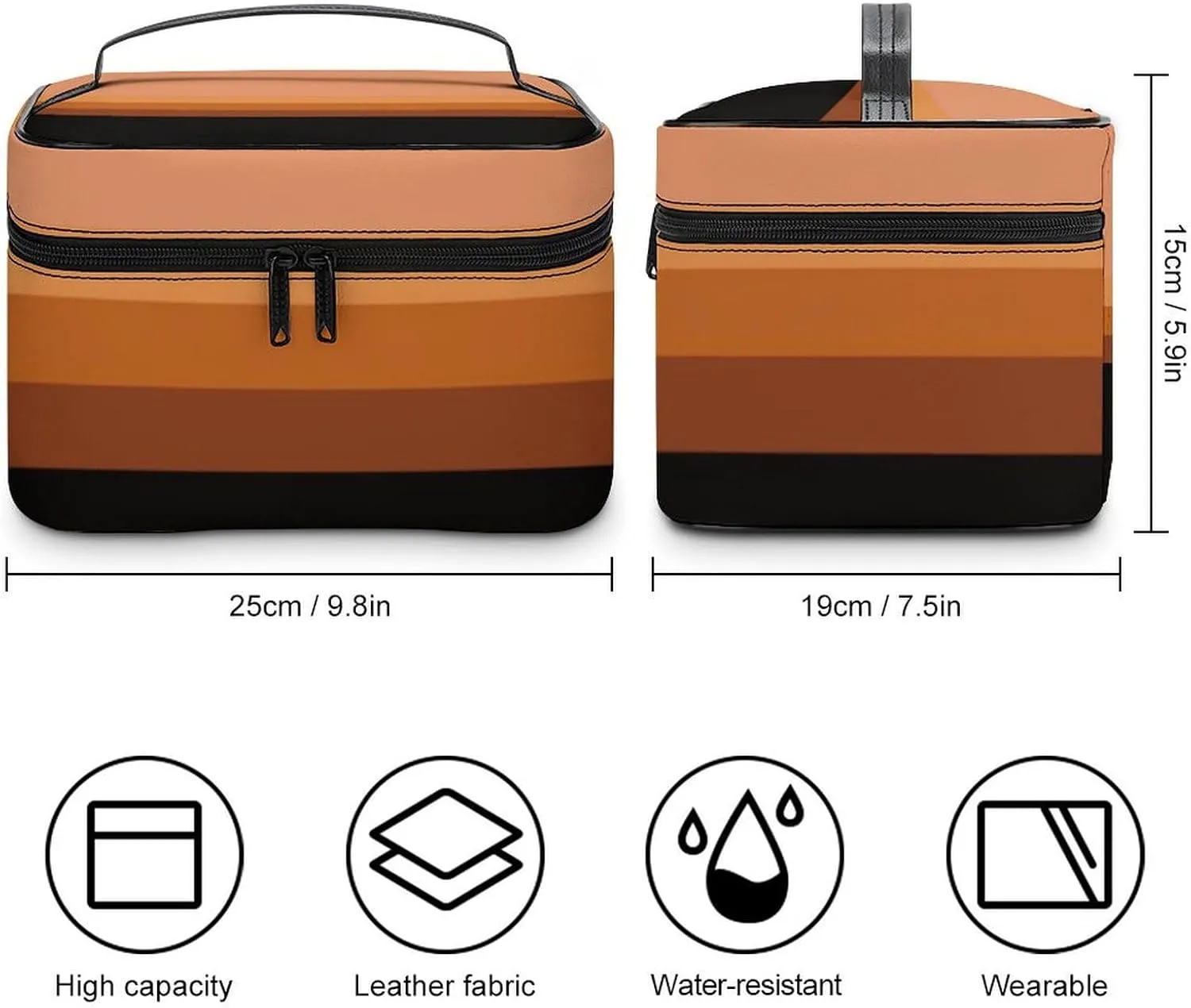 Portable Make Bag, Beige Peach Pink Brown Black Stripes Cosmetic Case Portable Cosmetic Portable Organizer for Men & Women