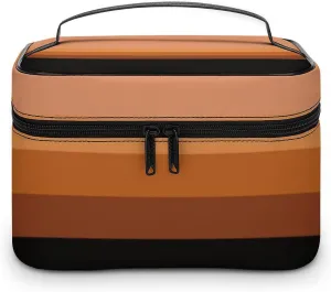 Portable Make Bag, Beige Peach Pink Brown Black Stripes Cosmetic Case Portable Cosmetic Portable Organizer for Men & Women