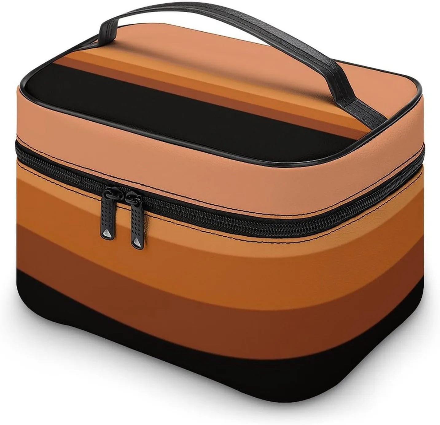 Portable Make Bag, Beige Peach Pink Brown Black Stripes Cosmetic Case Portable Cosmetic Portable Organizer for Men & Women