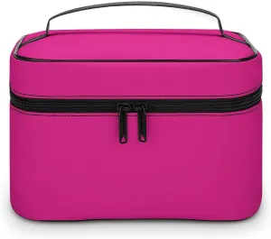 Portable Make Bag, Solid Color Bright Pink Modern Cosmetic Case Portable Cosmetic Portable Organizer for Men & Women