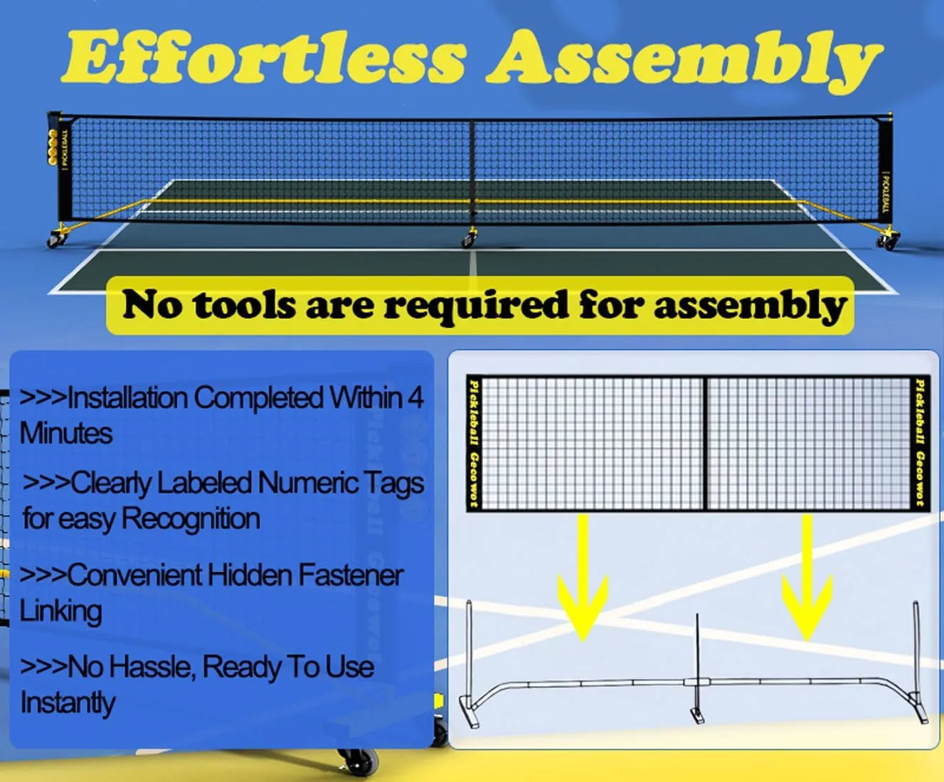 Portable Pickleball Net Regulation Size 22 FT & Half Court 11 FT, Steady Metal Frame Pickleball Set for Driveways, Indoor & Outdoor