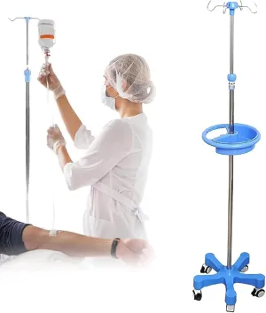 Portable Rolling IV Pole Stand, Dialysis Bag Holder with Storage Tray, 4 Hooks and 5 Wheels, 43.3 in to 78.7 in Height Adjustable, Removable Handle Design for Elderly Hospitals/Clinics/Home