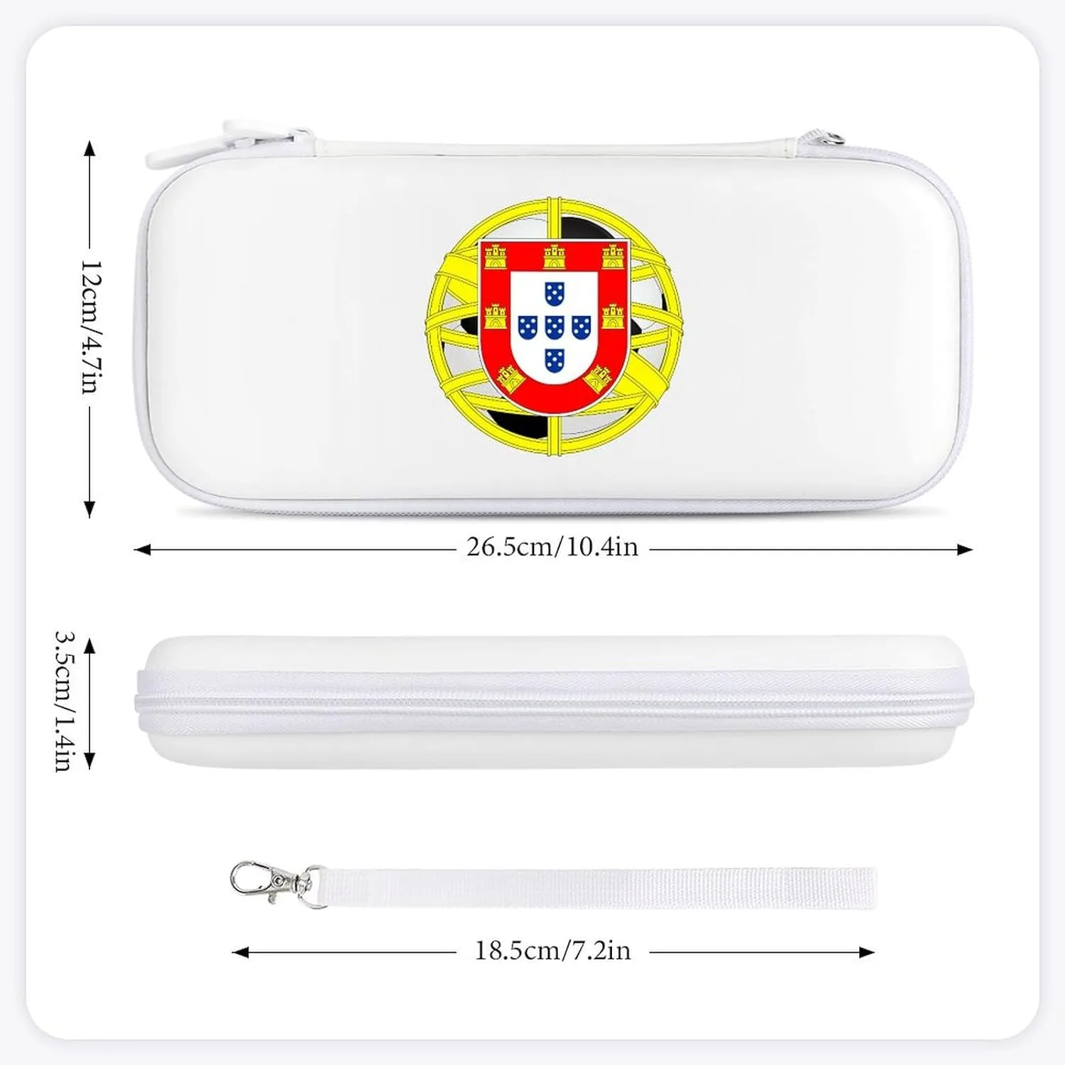 Portugal Emblem Football Hard Shell Travel Case with Rope 15 Game Card Pockets Compatible with Switch Protective