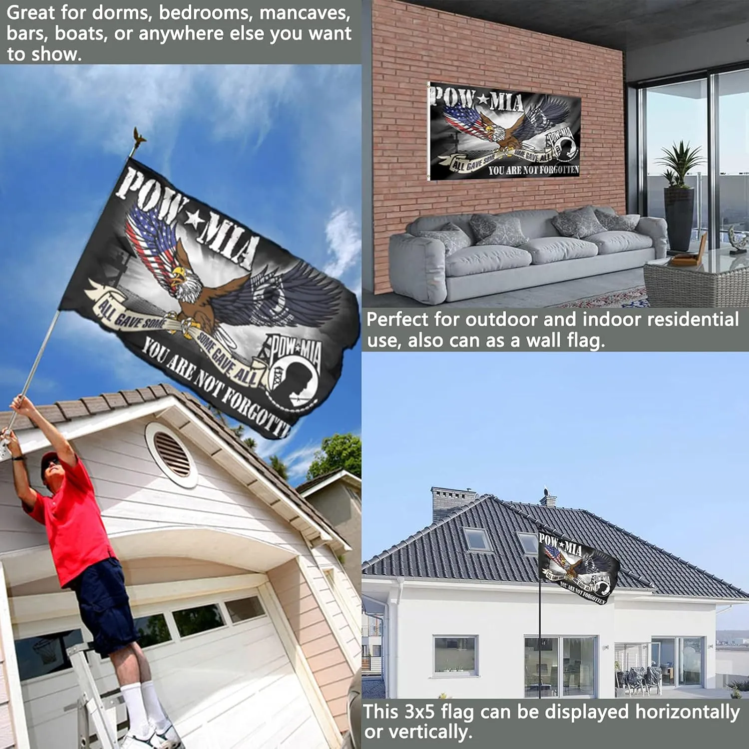 Pow Mia Eagle Flag Double Sided 3x5 Outdoor- Durable 3Ply Heavy Duty All Gave Some Gave All You are Not Frgotten Veterans Military Flag Banner with 2 Grommets