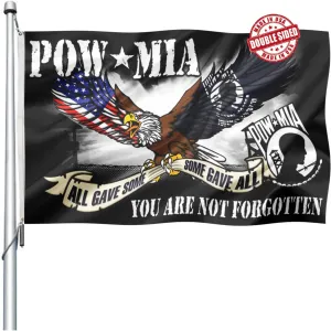 Pow Mia Eagle Flag Double Sided 3x5 Outdoor- Durable 3Ply Heavy Duty All Gave Some Gave All You are Not Frgotten Veterans Military Flag Banner with 2 Grommets
