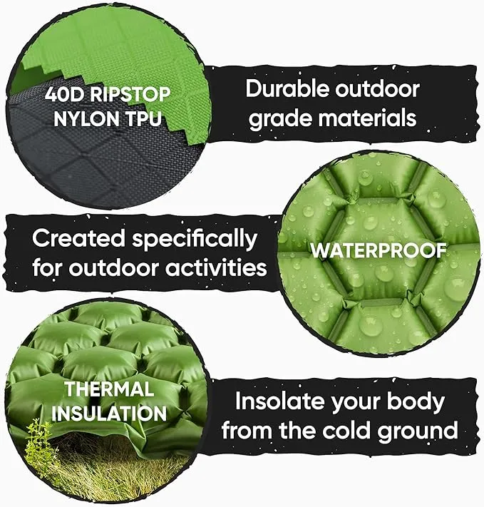 POWERLIX Ultralight Sleeping Pad for Camping with Inflating Bag, Carry Bag, Repair Kit – Compact Lightweight Camping Mat, Outdoor Backpacking Hiking Traveling Airpad Camping Air Mattress