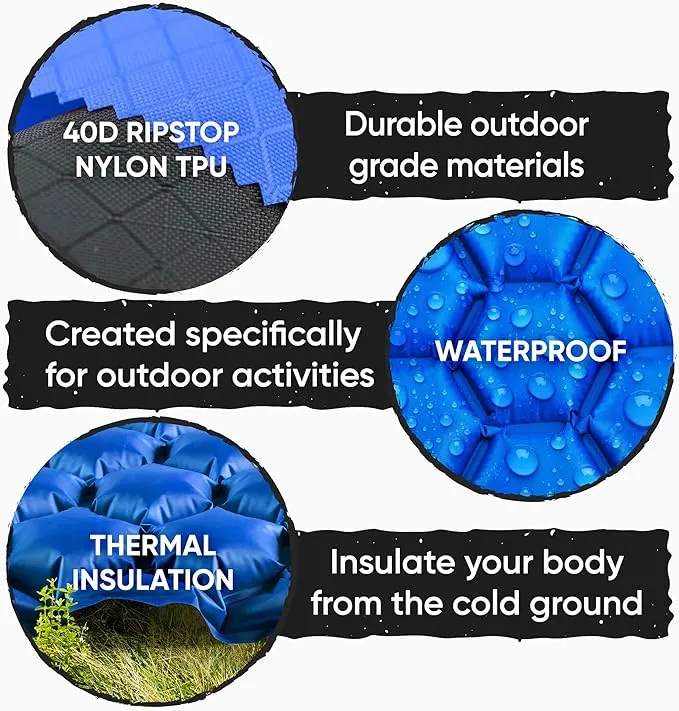 POWERLIX Ultralight Sleeping Pad for Camping with Inflating Bag, Carry Bag, Repair Kit – Compact Lightweight Camping Mat, Outdoor Backpacking Hiking Traveling Airpad Camping Air Mattress